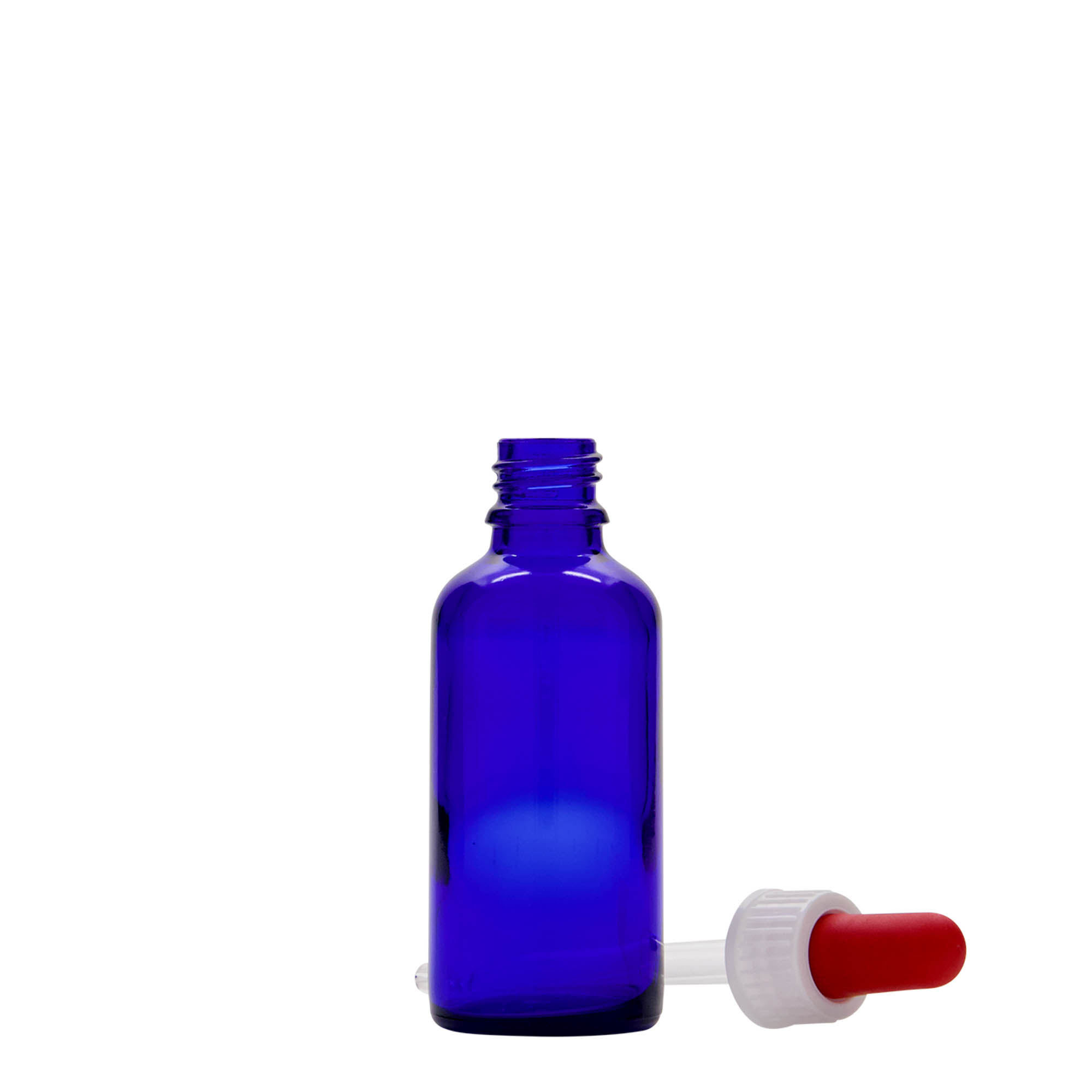 50 ml medicinska steklenička s kapalko, steklo, kraljevsko modro-rdeča, odprtina: DIN 18