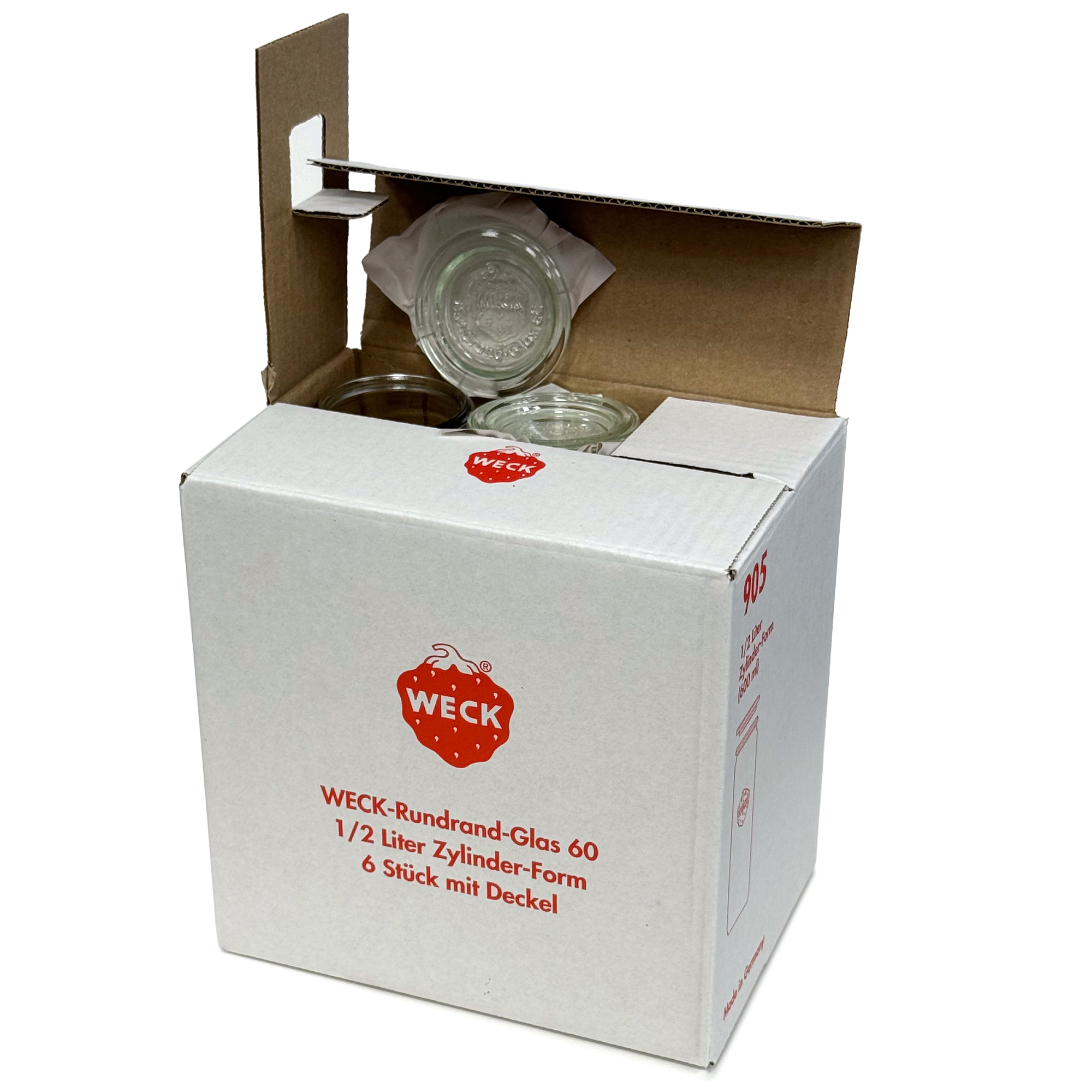 6x 600 ml WECK-cilindrično steklo s steklenim pokrovom RR 60