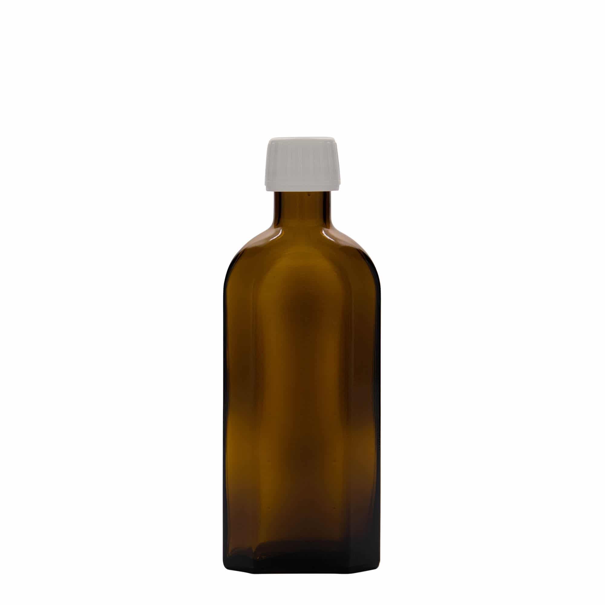 250 ml steklenica za zdravila Meplat, ovalna, steklo, rjava, ustje: PP 28