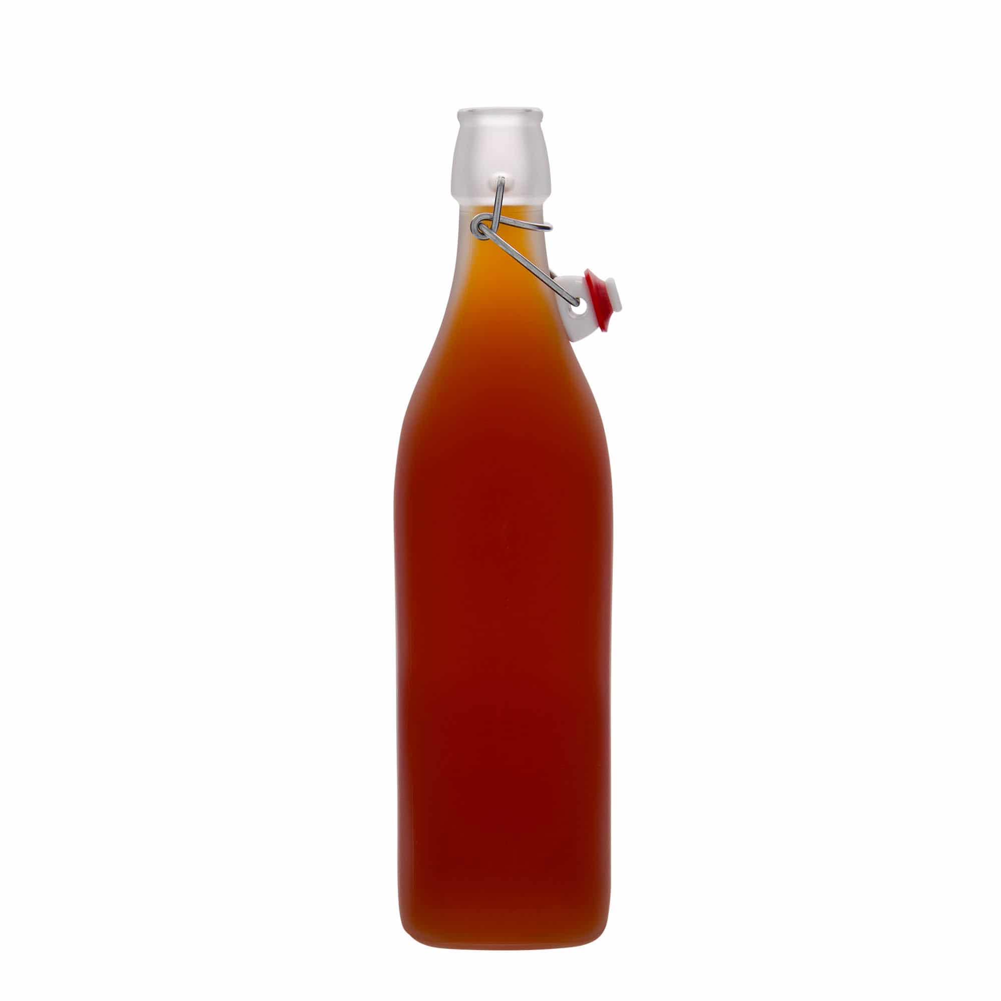 1000 ml steklena steklenica »Swing«, kvadratna, bela, ustje: zamašek s tesnilom