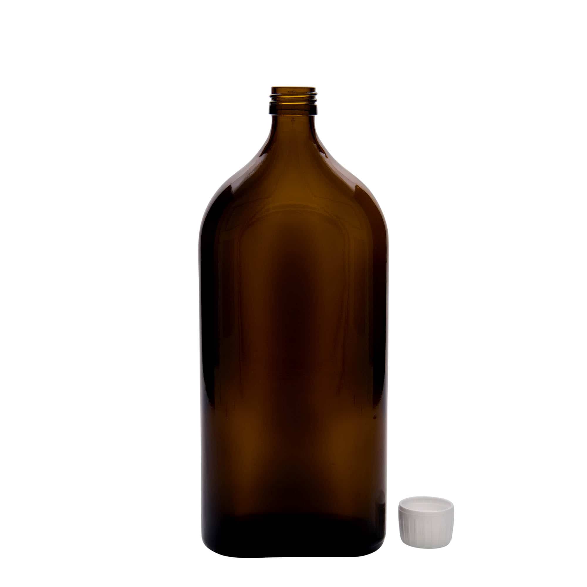 1000 ml steklenica za zdravila Meplat, ovalna, steklo, rjava, ustje: PP 28
