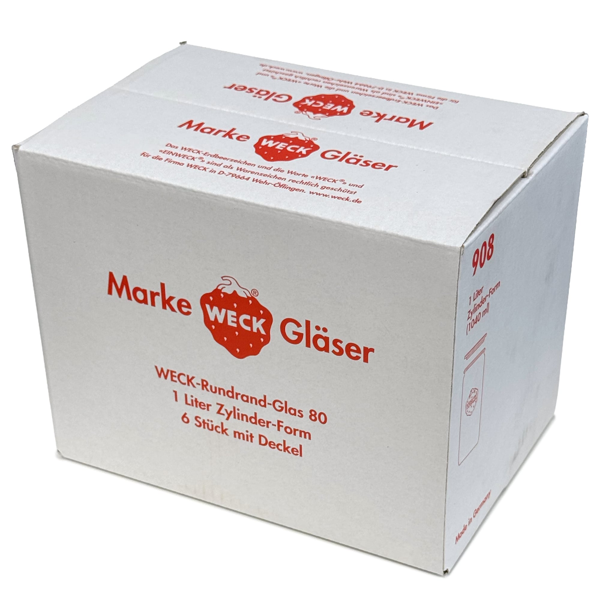 6x 1040 ml WECK-cilindrično steklo s steklenim pokrovom RR 80
