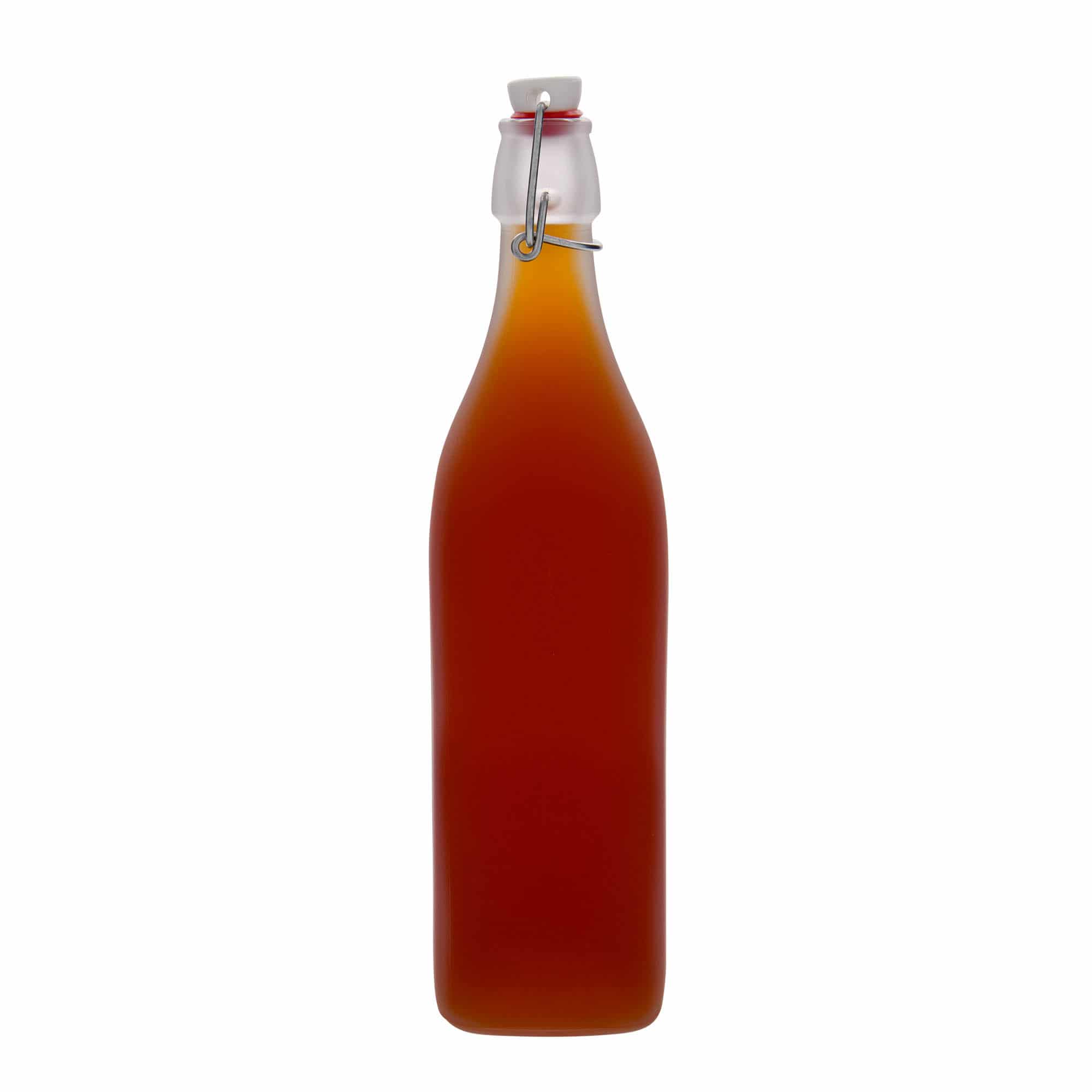 1000 ml steklena steklenica »Swing«, kvadratna, bela, ustje: zamašek s tesnilom