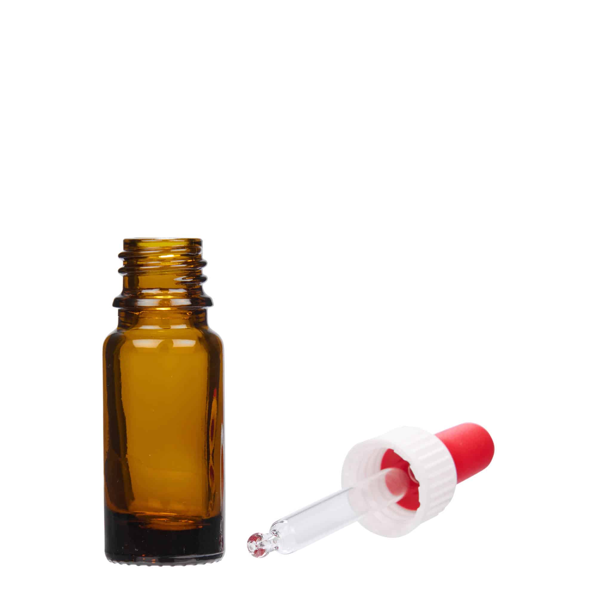 10 ml steklenica s pipeto za zdravila, steklo, rjava, ustje: DIN 18