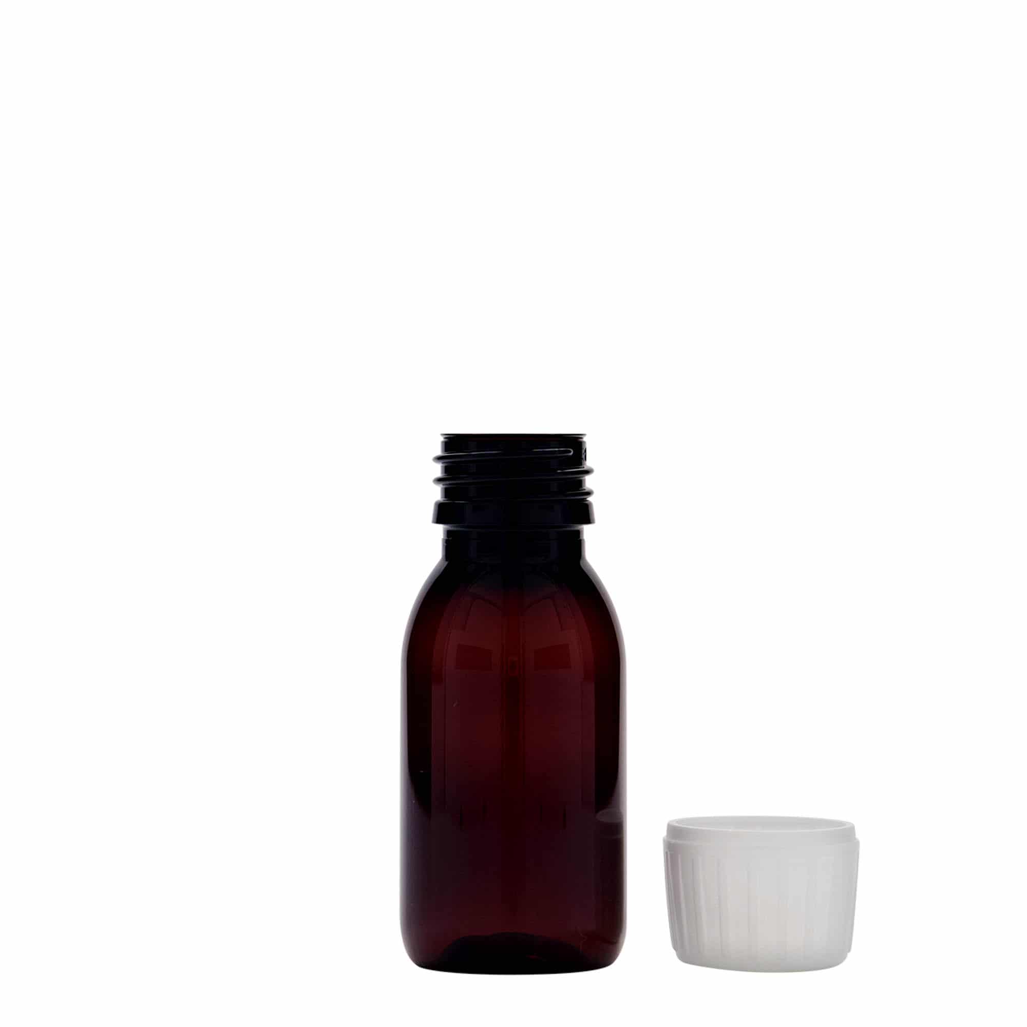 60 ml steklenica za zdravila PET, rjava, plastika, ustje: PP 28