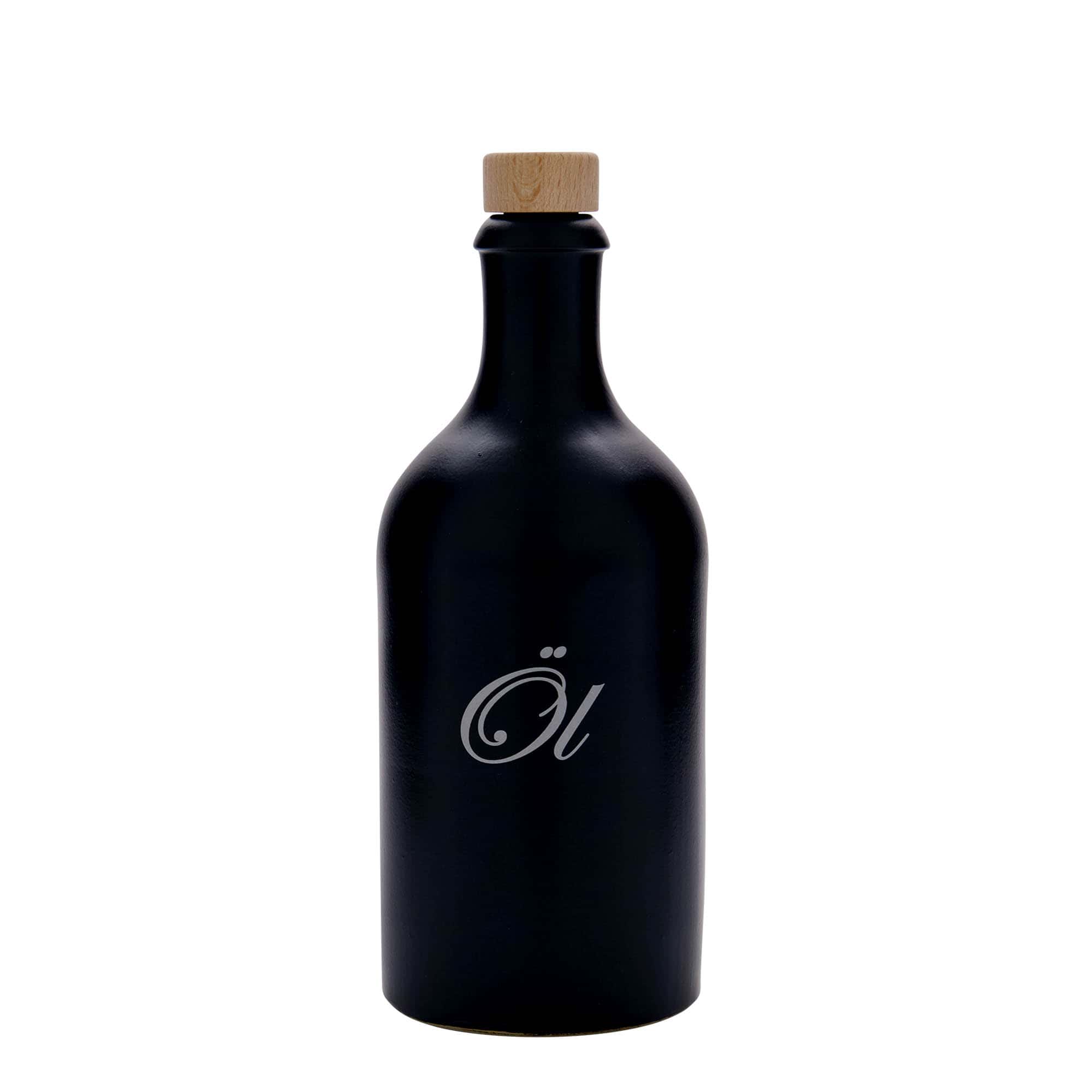 500 ml lončeni vrč, motiv: Olje, lončevina, črna, ustje: pluta