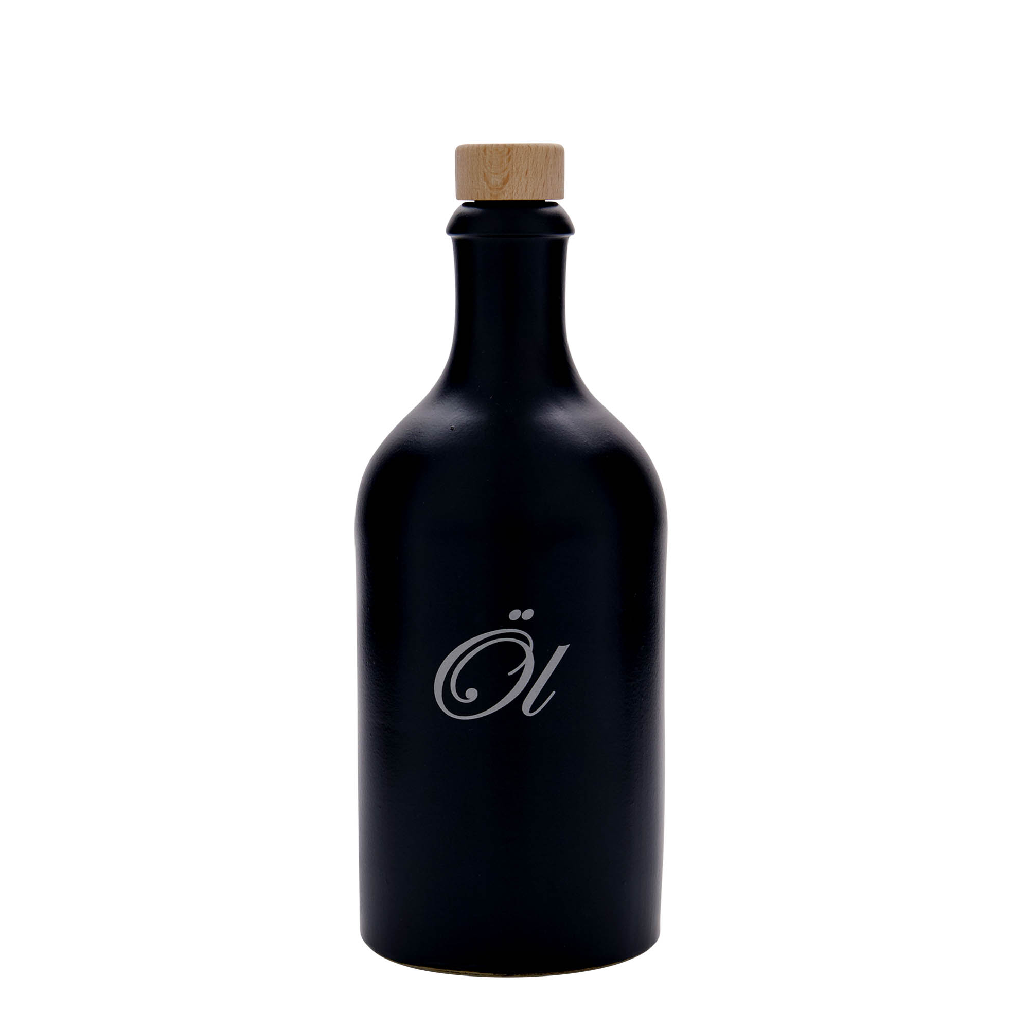 500 ml glineni vrč, motiv: olje, kamnina, črna, odprtina: pluta