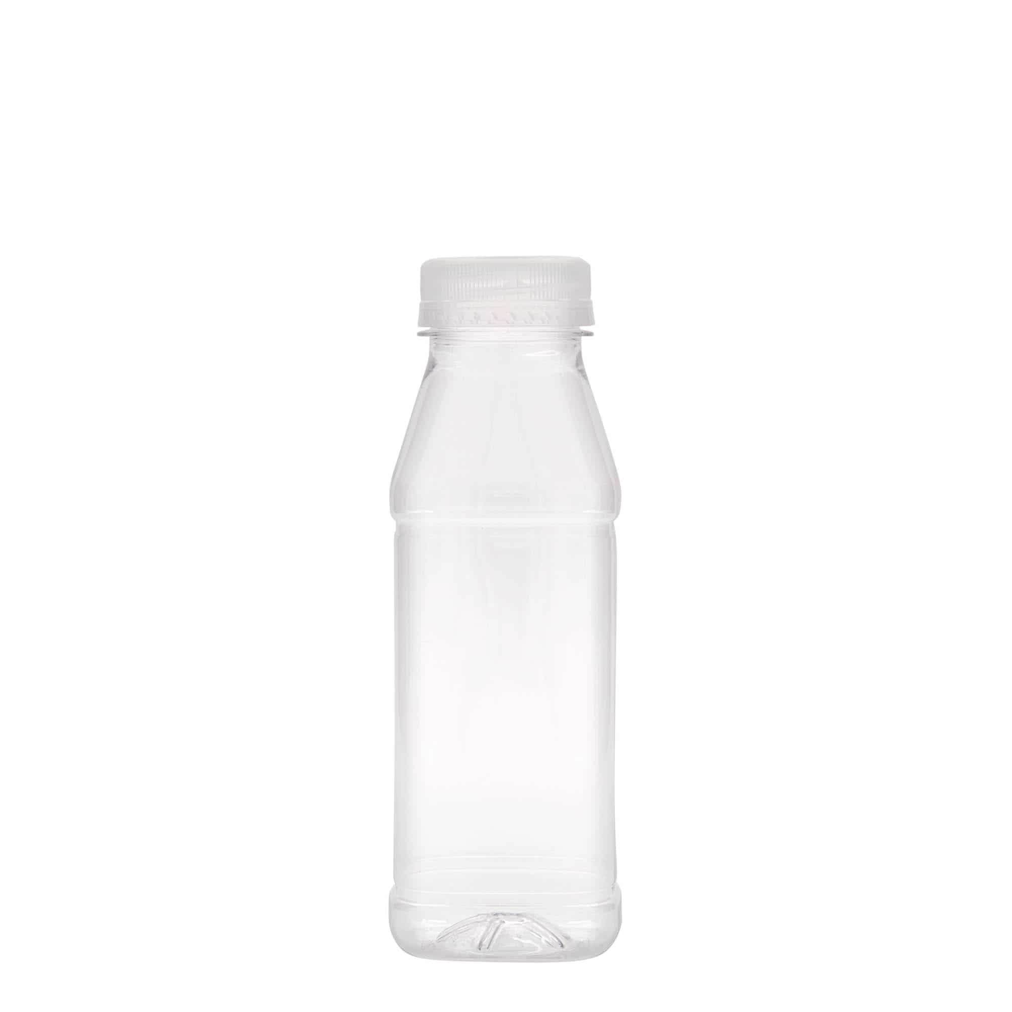 330 ml steklenica iz PET plastike »Milk and Juice Carré«, kvadratna, plastika, ustje: 38 mm