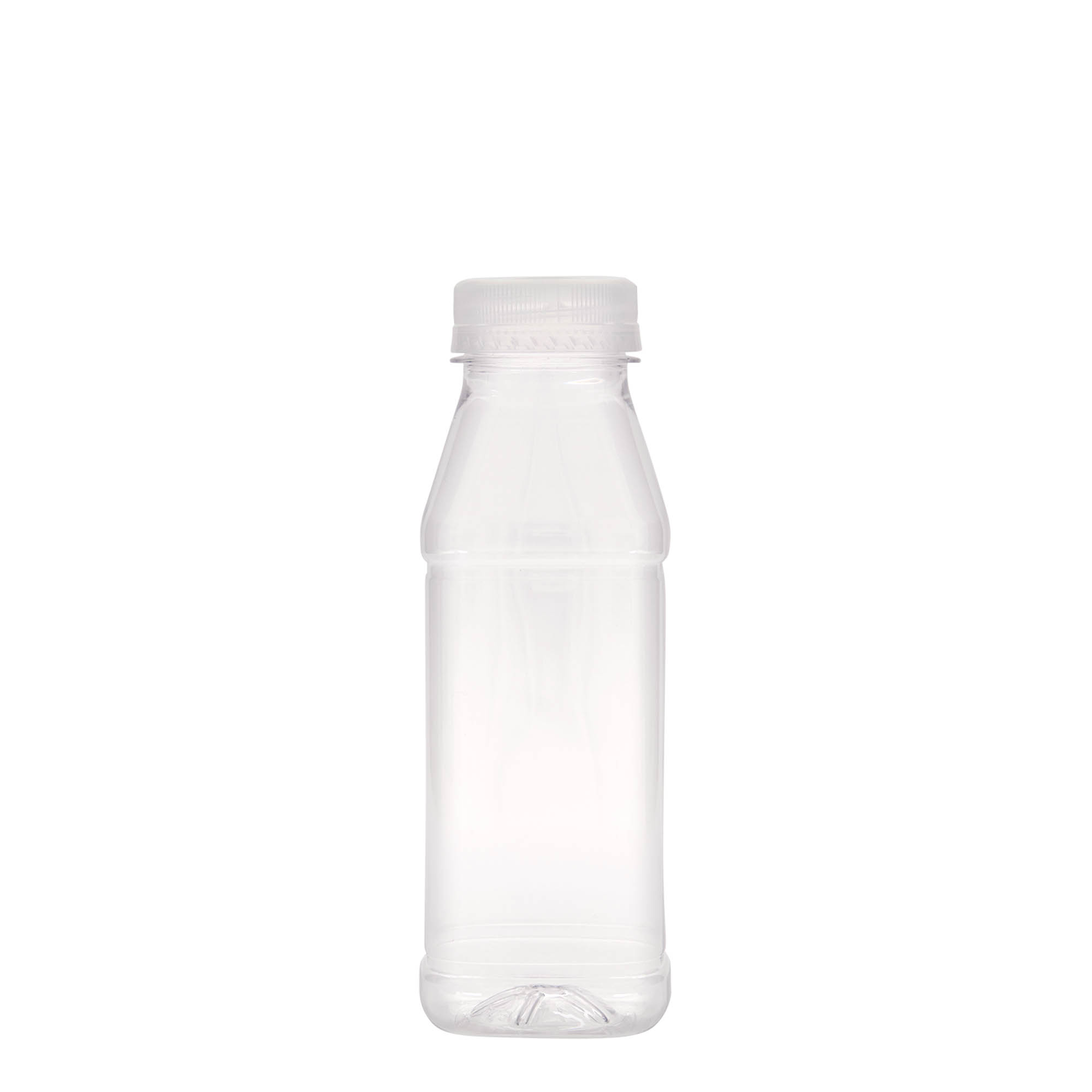 330 ml PET-flaska 'Milk and Juice Carré', kvadratna, plastika, odprtina: 38 mm