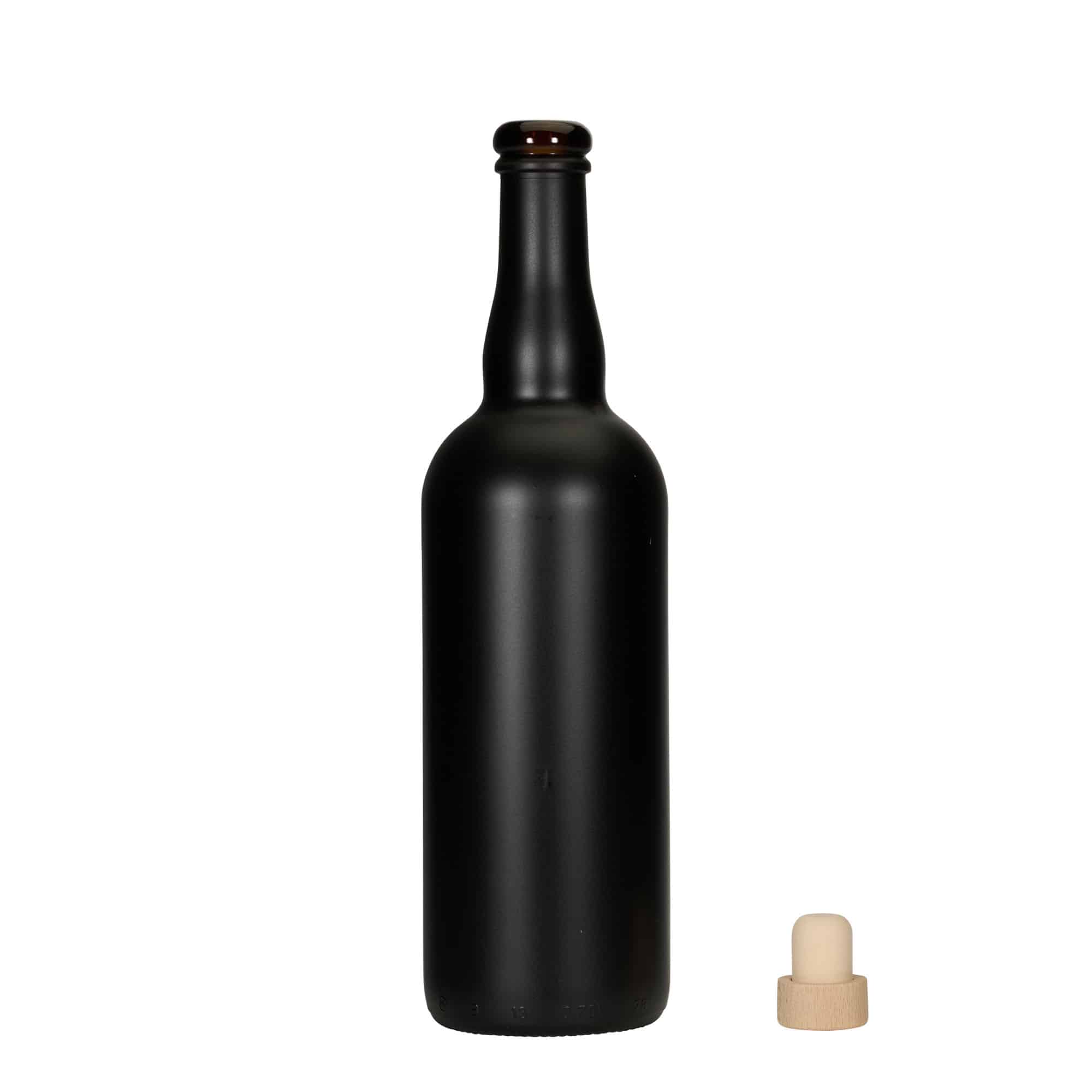 750 ml pivska steklenica Belgija, steklo, črna, grlo: pluta