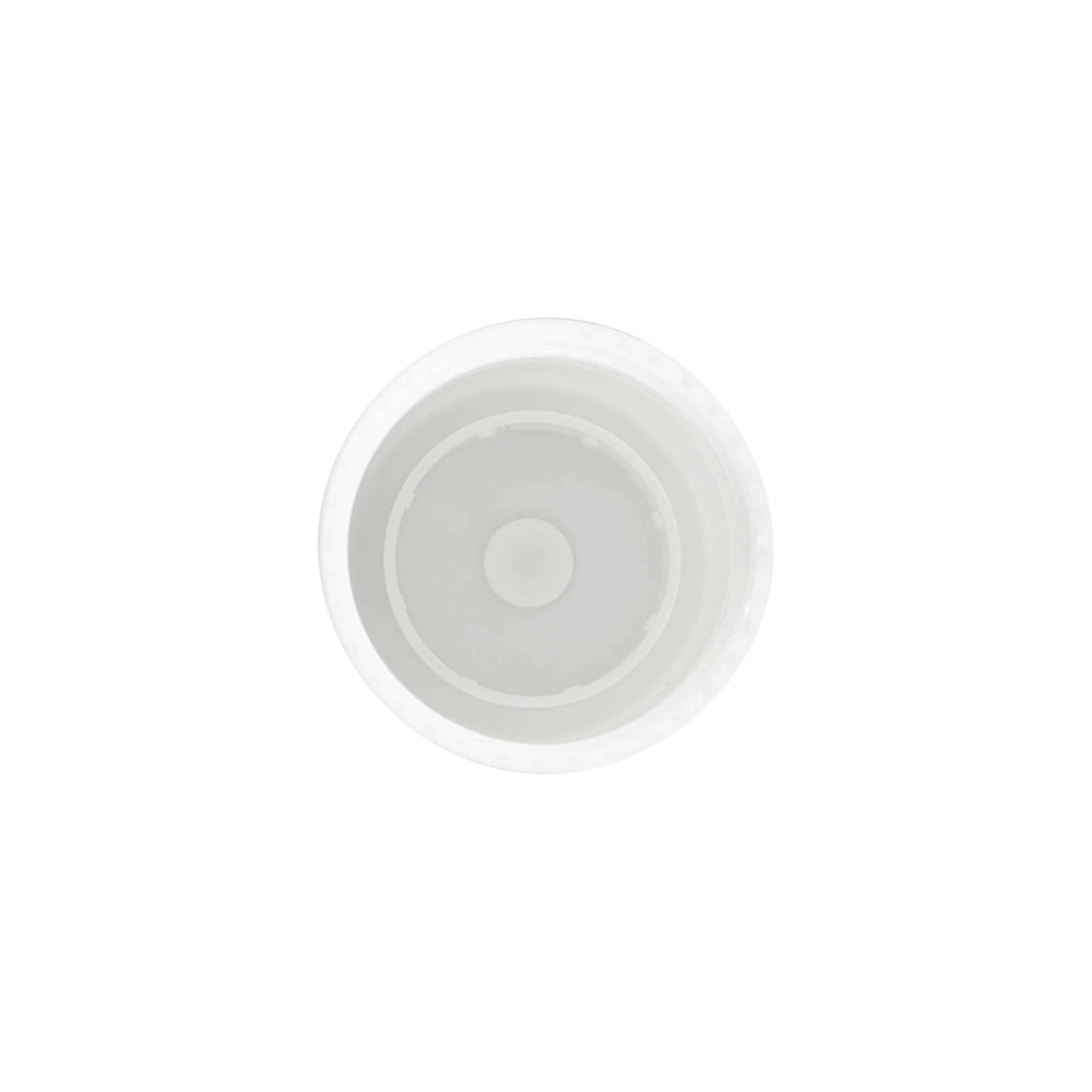 Pokrovček za 50 ml stekleničko z valjčkom, plastični PP, bel, za odprtino: navojni pokrov Pokrovček za 50 ml stekleničko z valjčkom, plastični PP, bel, za odprtino: navojni pokrov