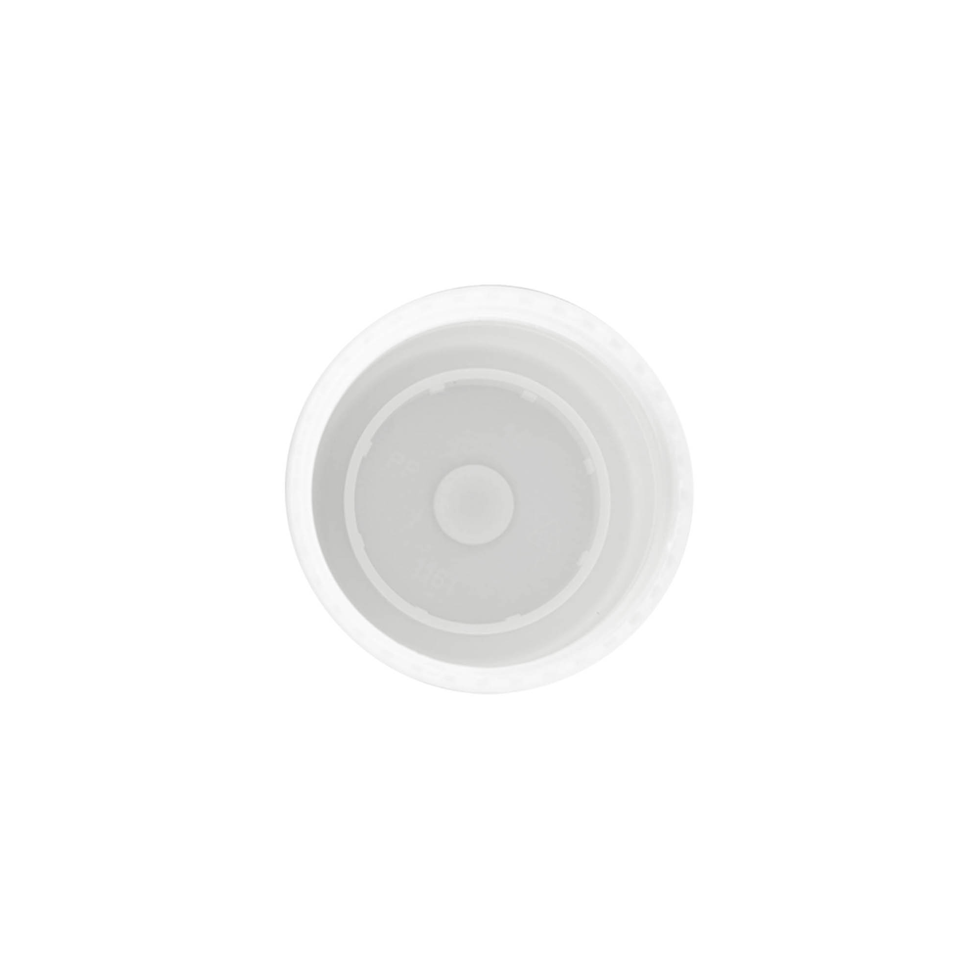 Pokrovček za 50 ml stekleničko z valjčkom, plastični PP, bel, za odprtino: navojni pokrov Pokrovček za 50 ml stekleničko z valjčkom, plastični PP, bel, za odprtino: navojni pokrov