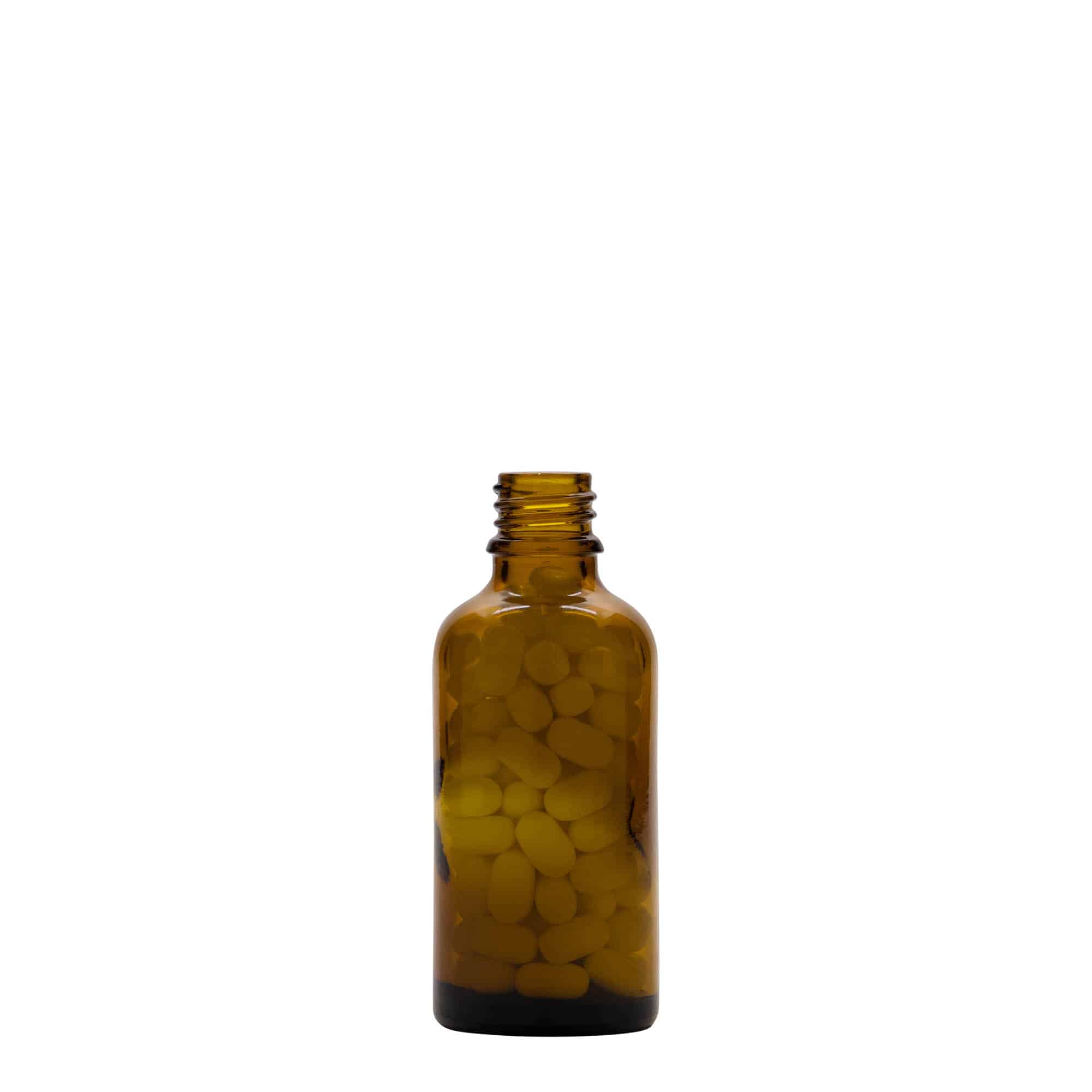 50 ml steklenica za zdravila, steklo, rjava, ustje: DIN 18