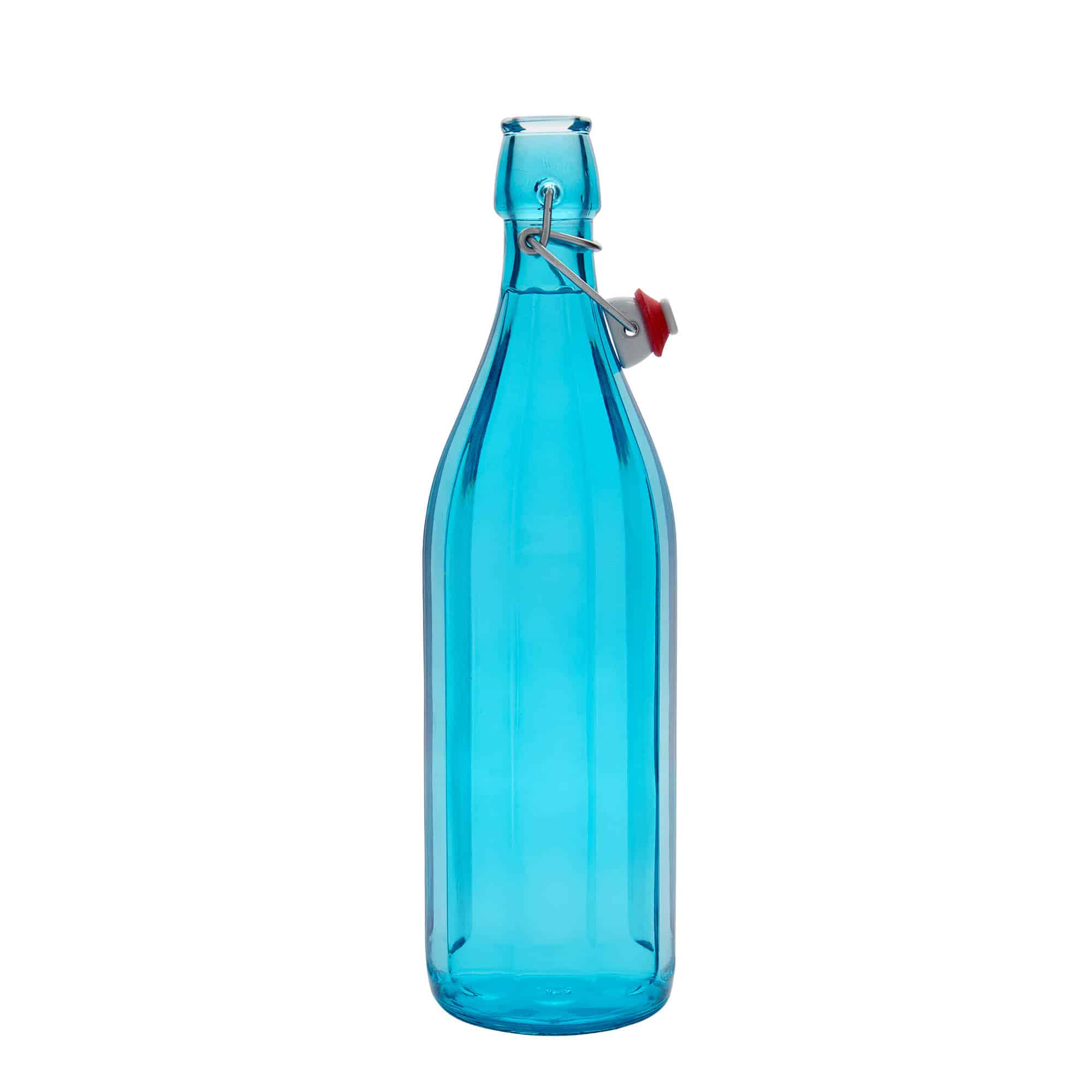 1000 ml steklena steklenica »Oxford«, desetkotna, azurno modra, ustje: zamašek s tesnilom