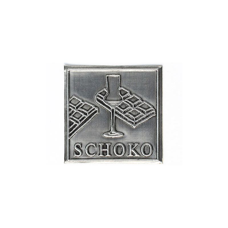 Kositrna etiketa 'Schoko', kvadratna, kovinska, srebrna Kositrna etiketa 'Schoko', kvadratna, kovinska, srebrna