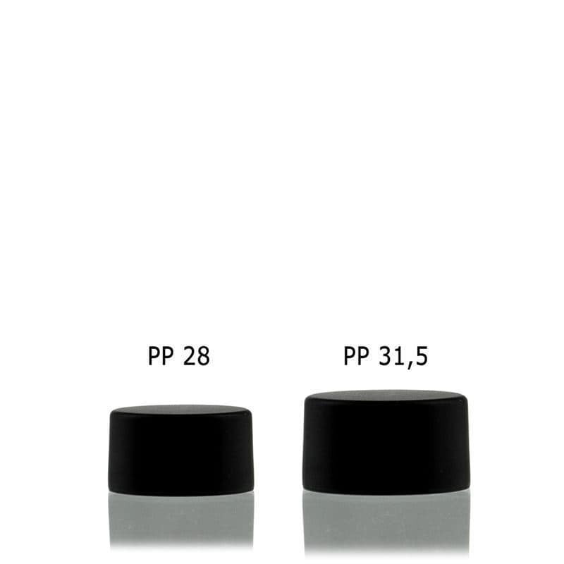 Navojni zamašek, kovina-plastika, črna, za ustje: PP 28