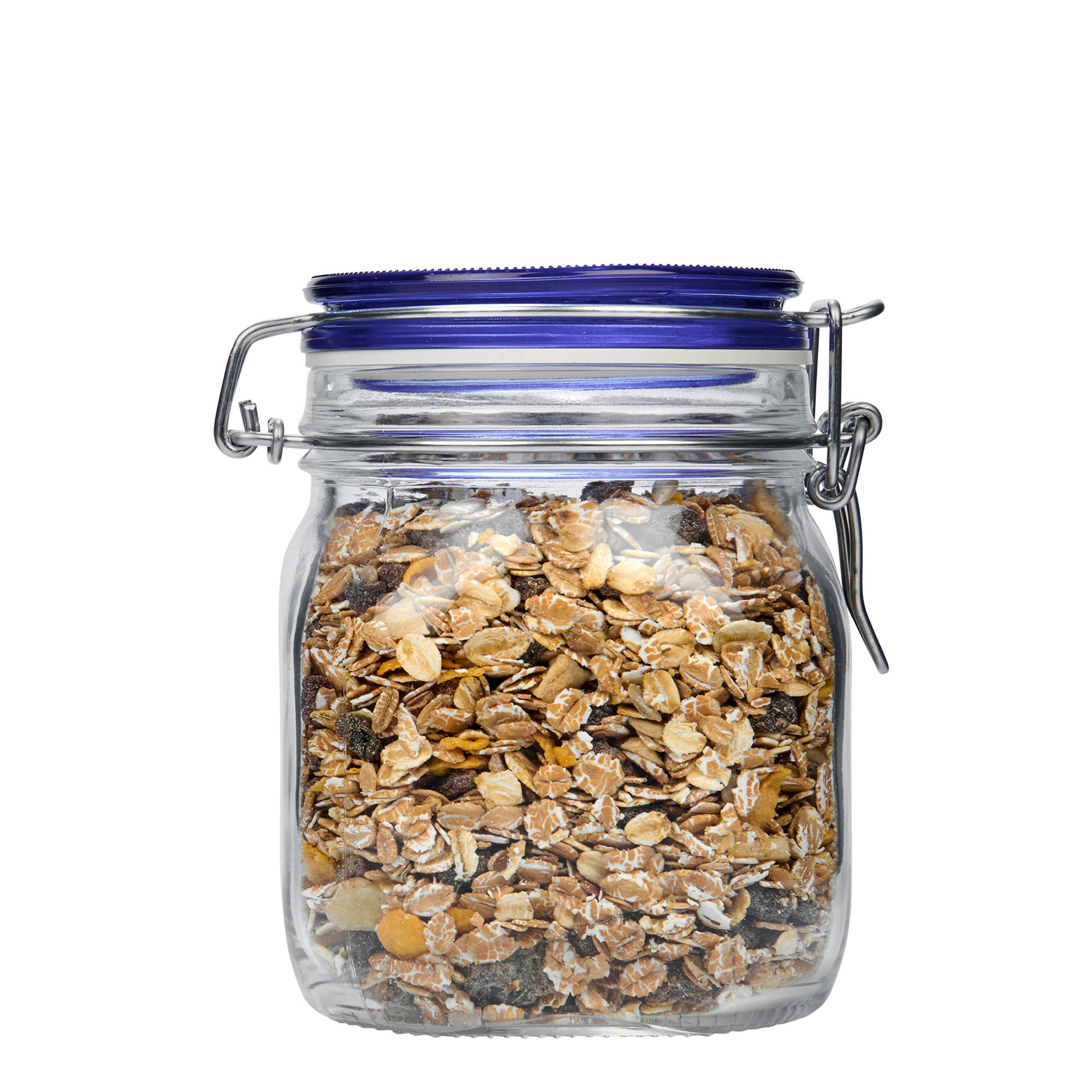 750 ml steklenica z žično sponko 'Fido' modra pokrovčka, kvadratna, odprtina: zapiranje z žično sponko