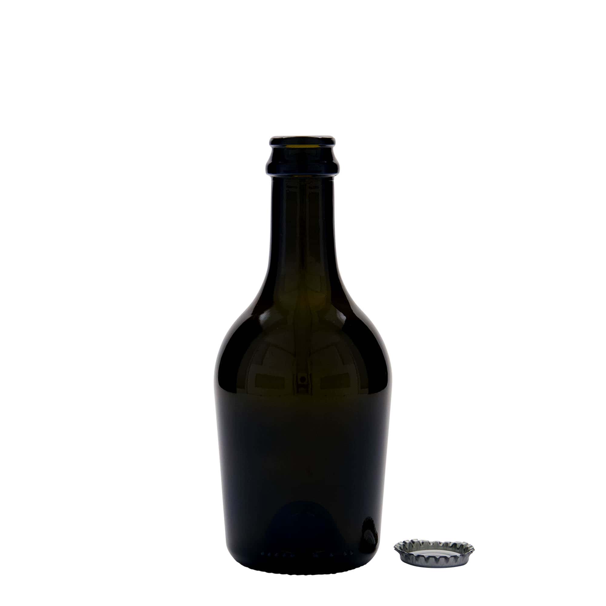 330 ml steklenica za pivo/šampanjec 'Butterfly', steklo, starozeleno, odprtina: kronkapa