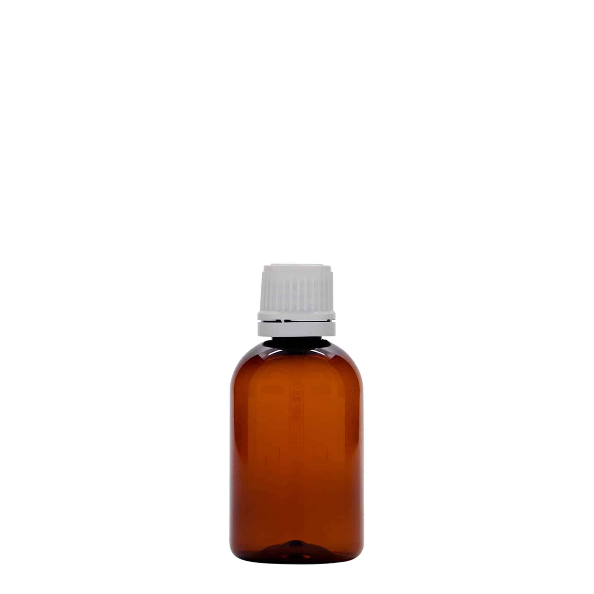 50 ml steklenica za zdravila PET »Easy Living«, rjava, plastika, ustje: DIN 18