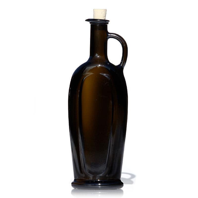 500 ml steklena steklenica »Eleganta«, ovalna, antično zelena, ustje: pluta