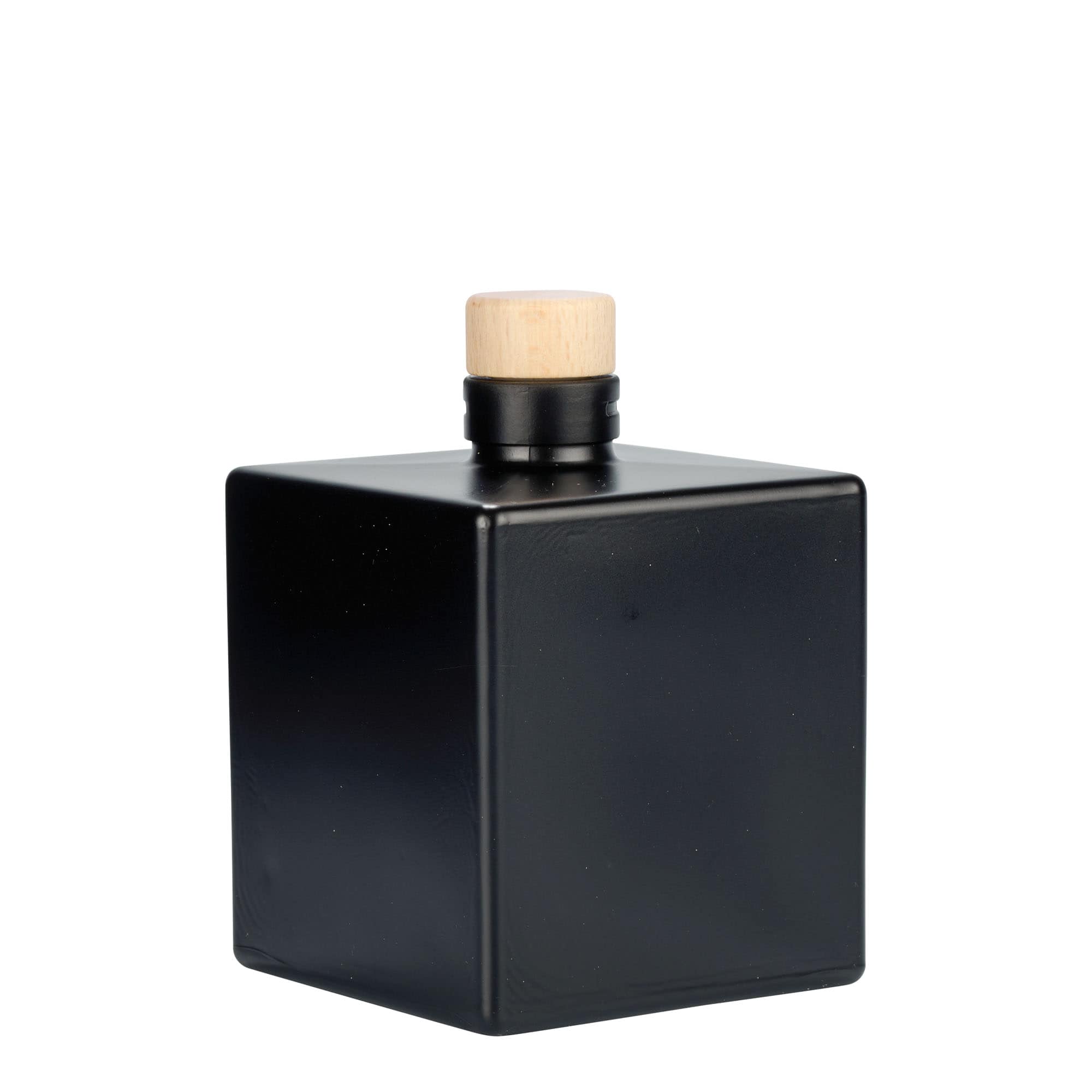 500 ml steklena steklenica »Cube«, kvadratna, črna, ustje: pluta