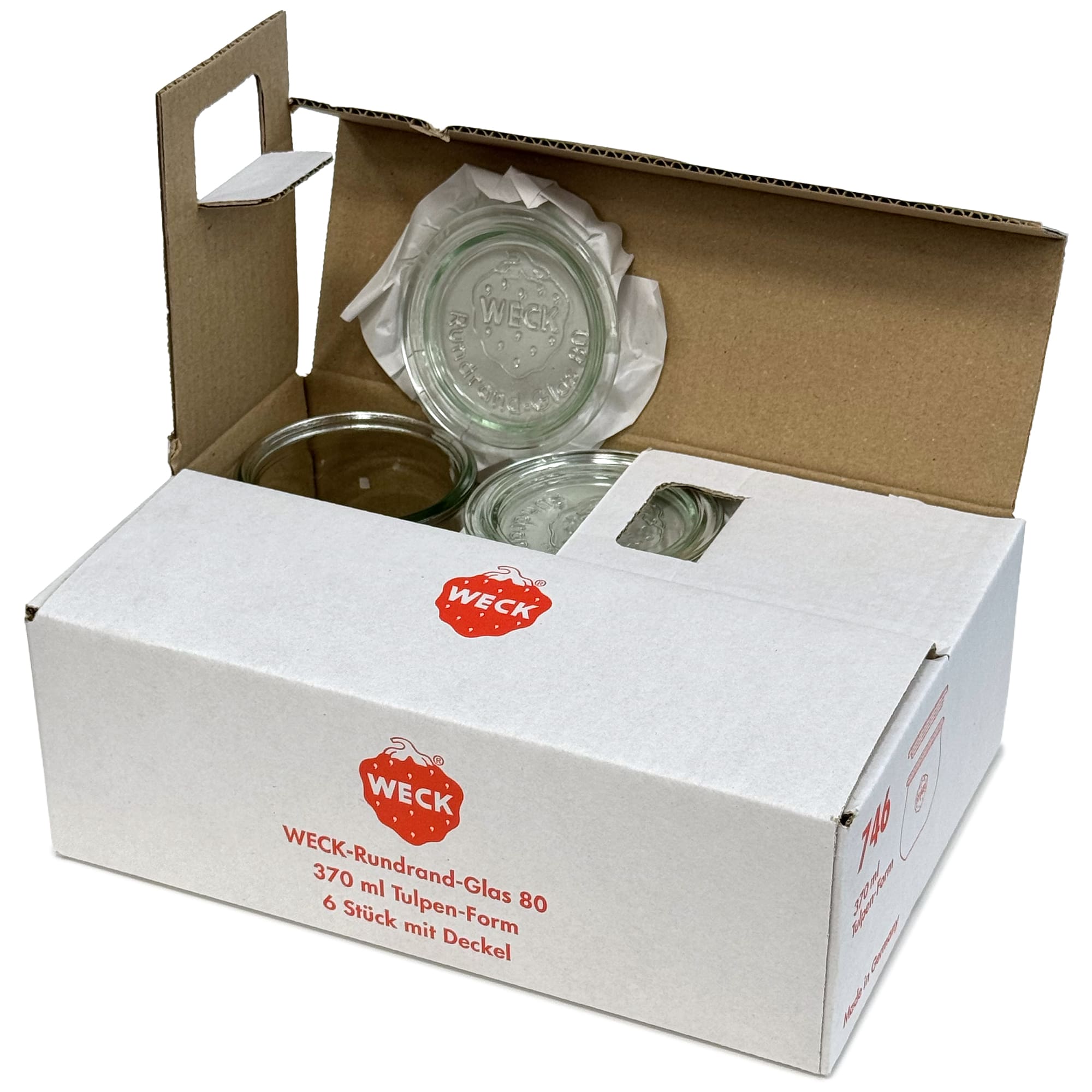 6x 370 ml WECK kozarec tulipan s steklenim pokrovom RR 80