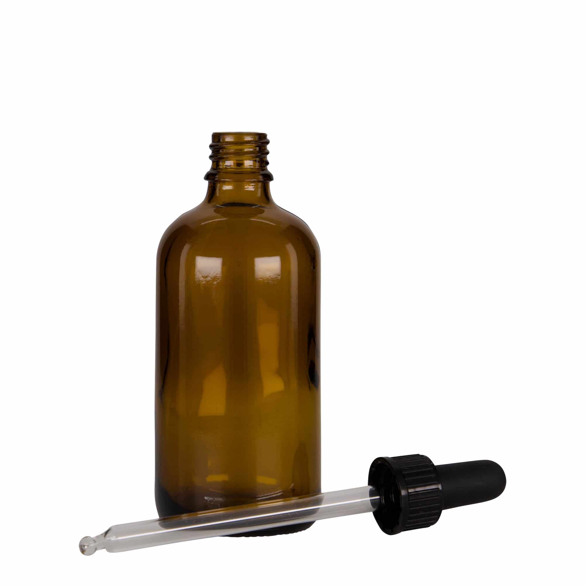 100 ml steklenička z pipeto, medicinska, steklo, rjavo-črna, odprtina: DIN 18