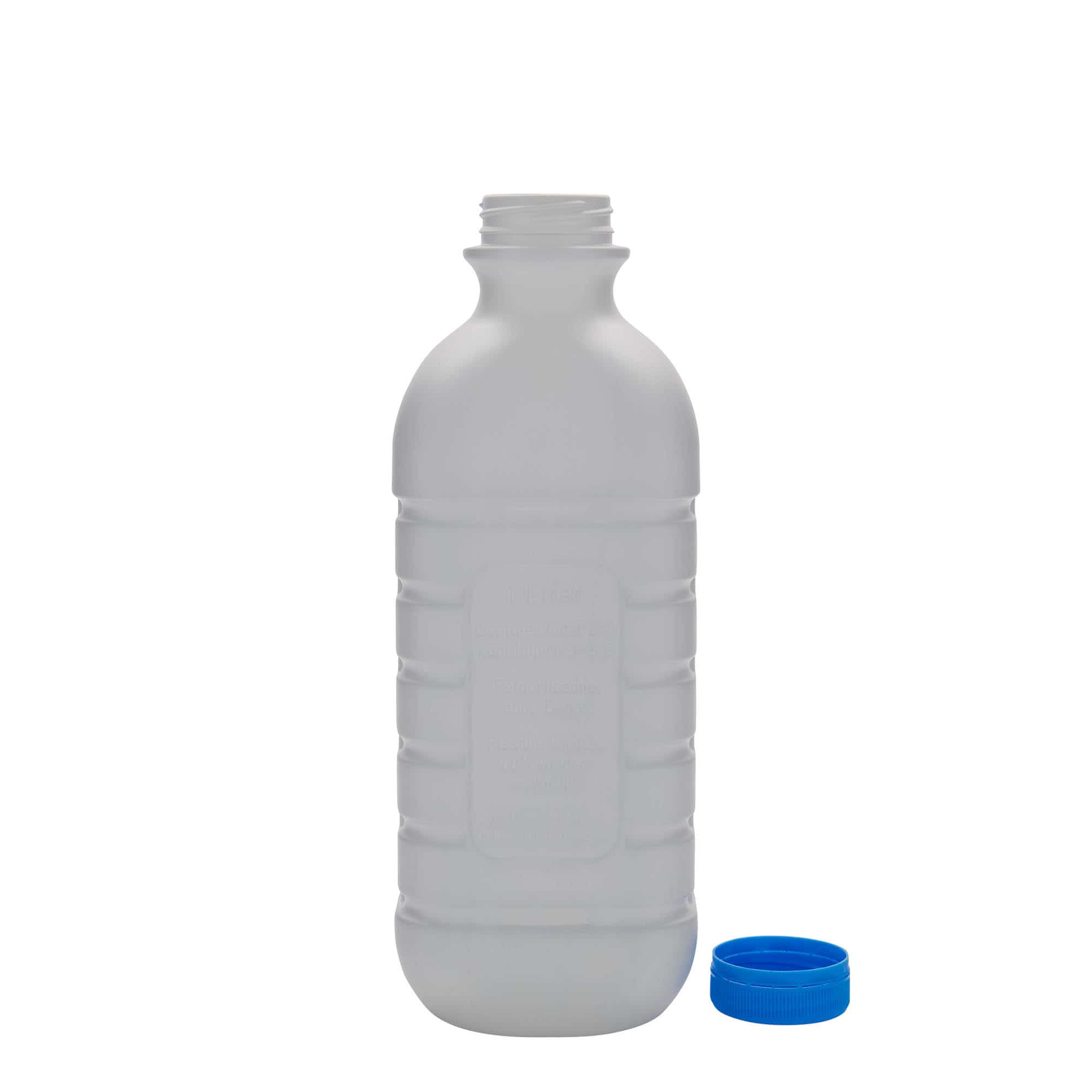 1.000 ml steklenica za mleko, pravokotna, HDPE-plastika, bela, odprtina: PEHD40