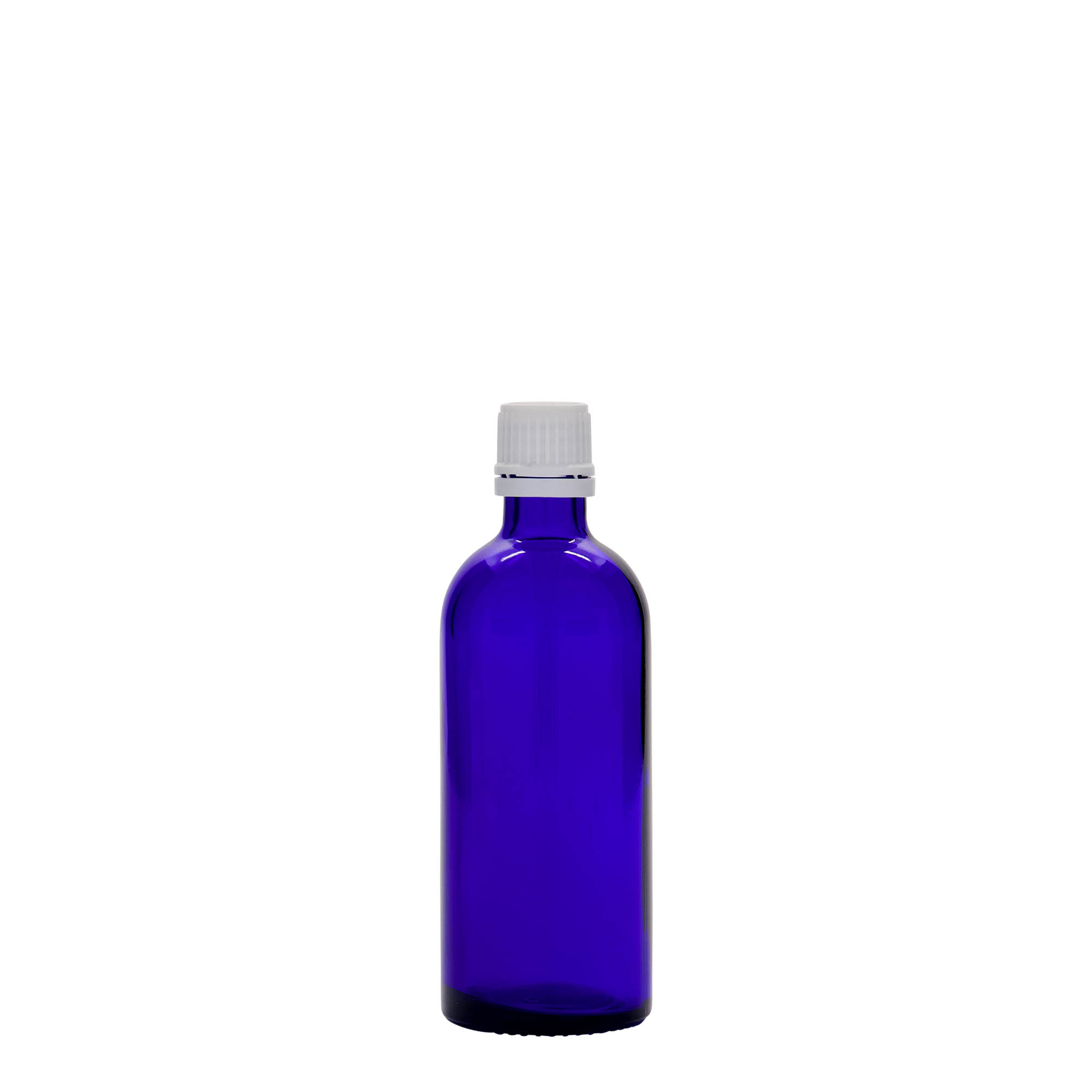 100 ml medicinska steklenička, steklo, kraljevsko modra, odprtina: DIN 18