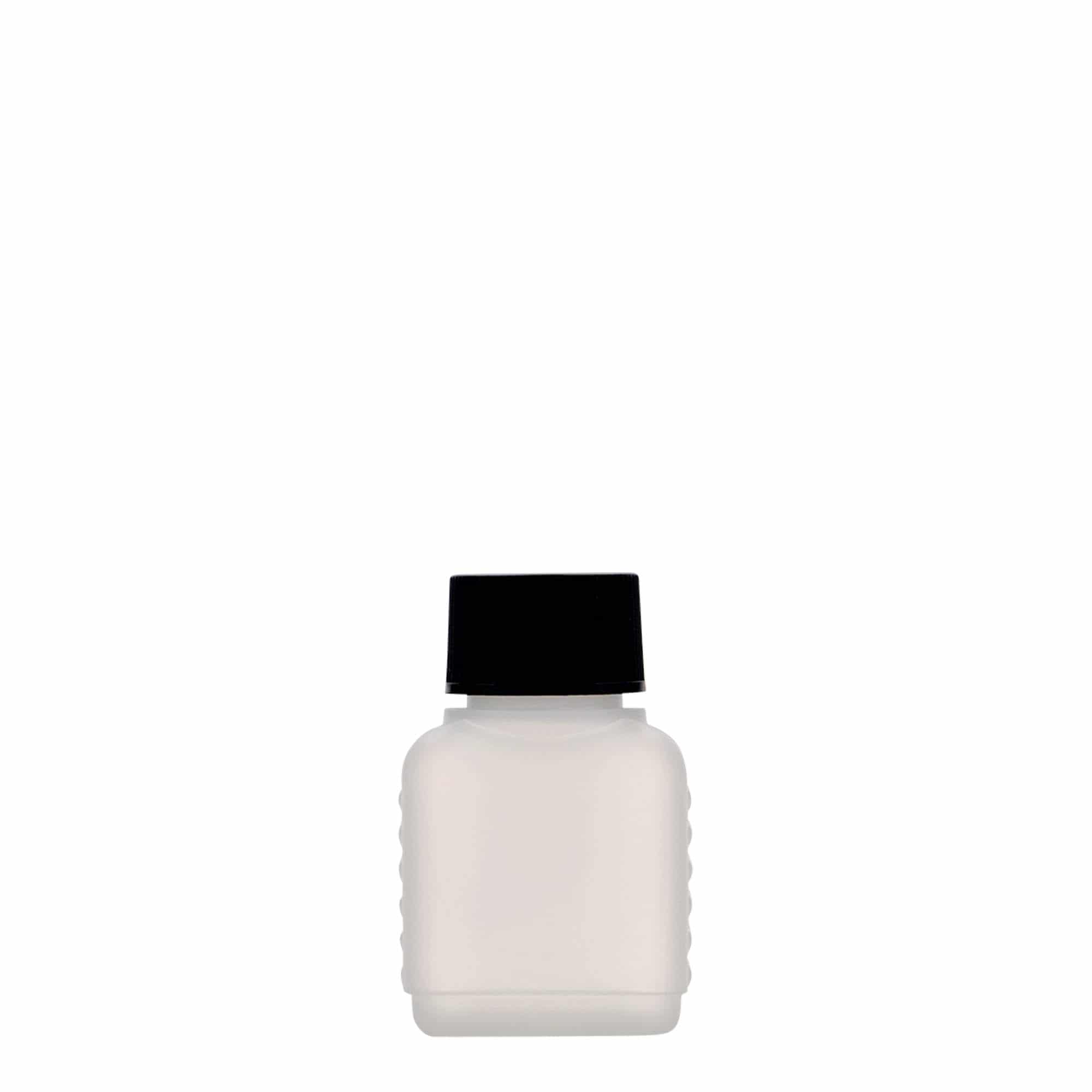 50 ml steklenica kanister, pravokotna, plastika HDPE, naravna, ustje: DIN 25