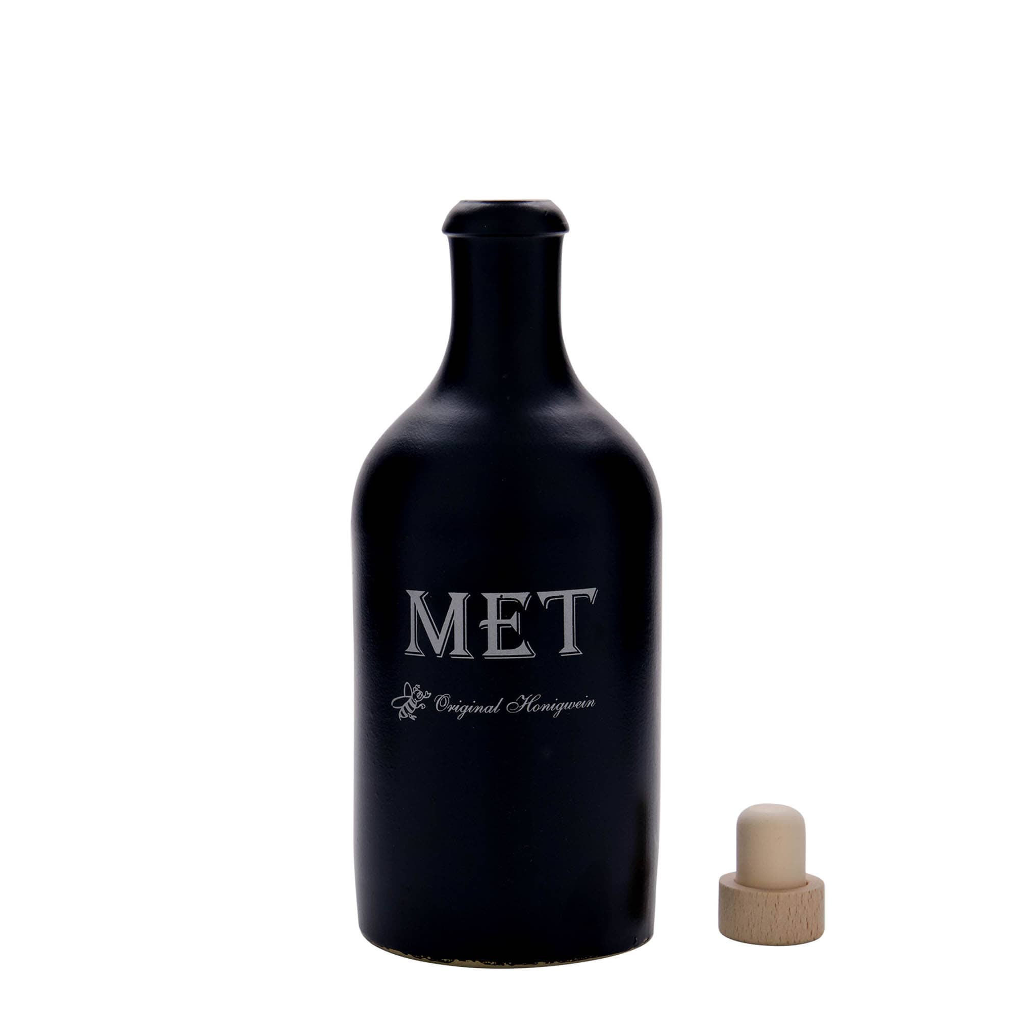 500 ml glineni vrč, motiv: med, kamenina, črn, odprtina: pluta