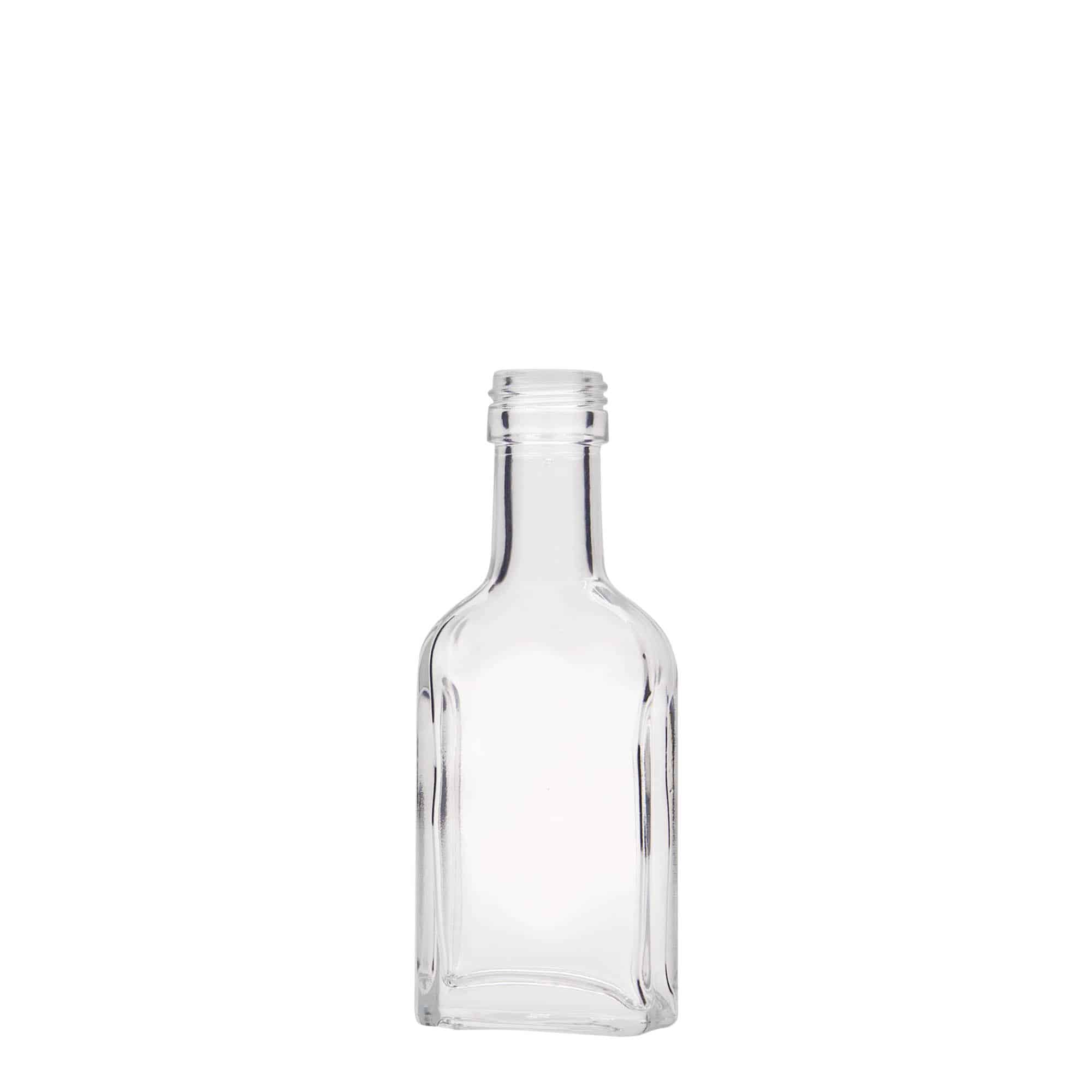40 ml žepna steklenica z dolgim grlom, pravokotna, steklo, ustje: PP 22