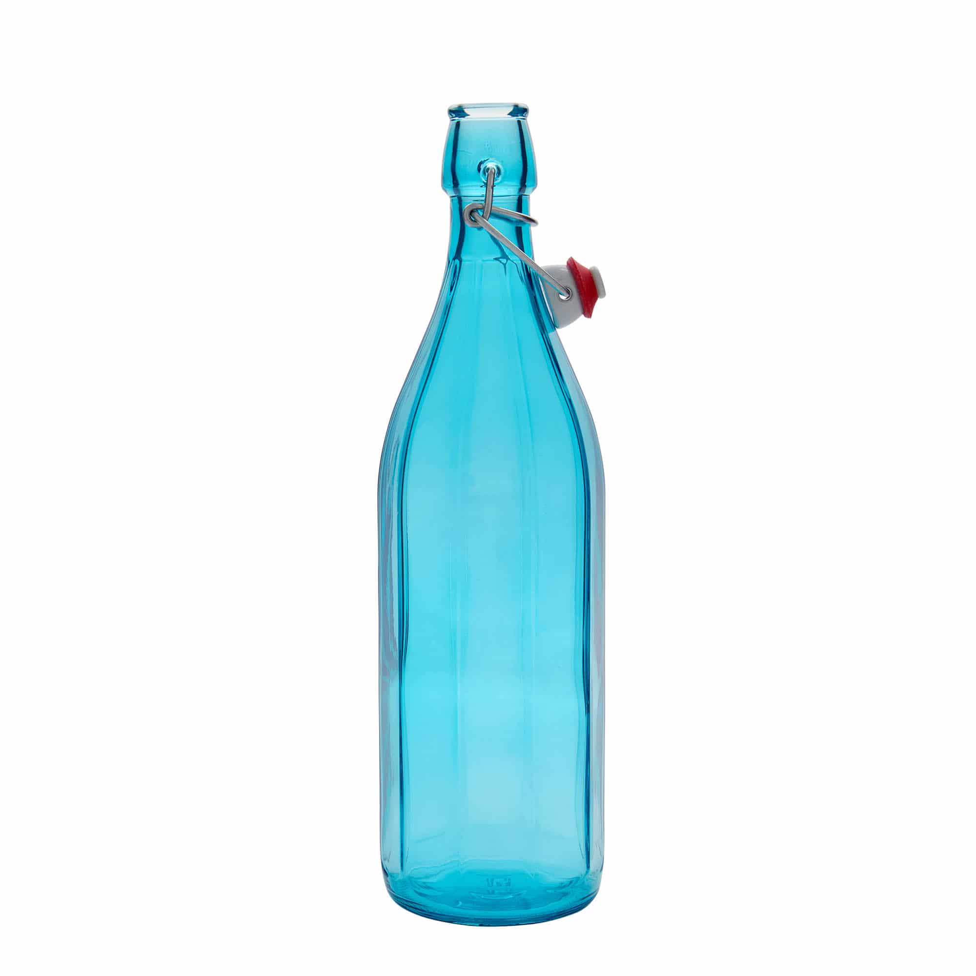 1000 ml steklena steklenica »Oxford«, desetkotna, azurno modra, ustje: zamašek s tesnilom