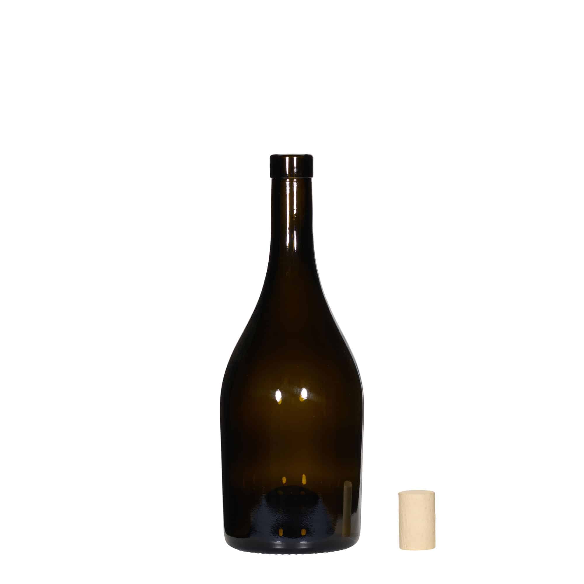 750 ml steklenica za vino »Exclusive«, antično zelena, ustje: pluta