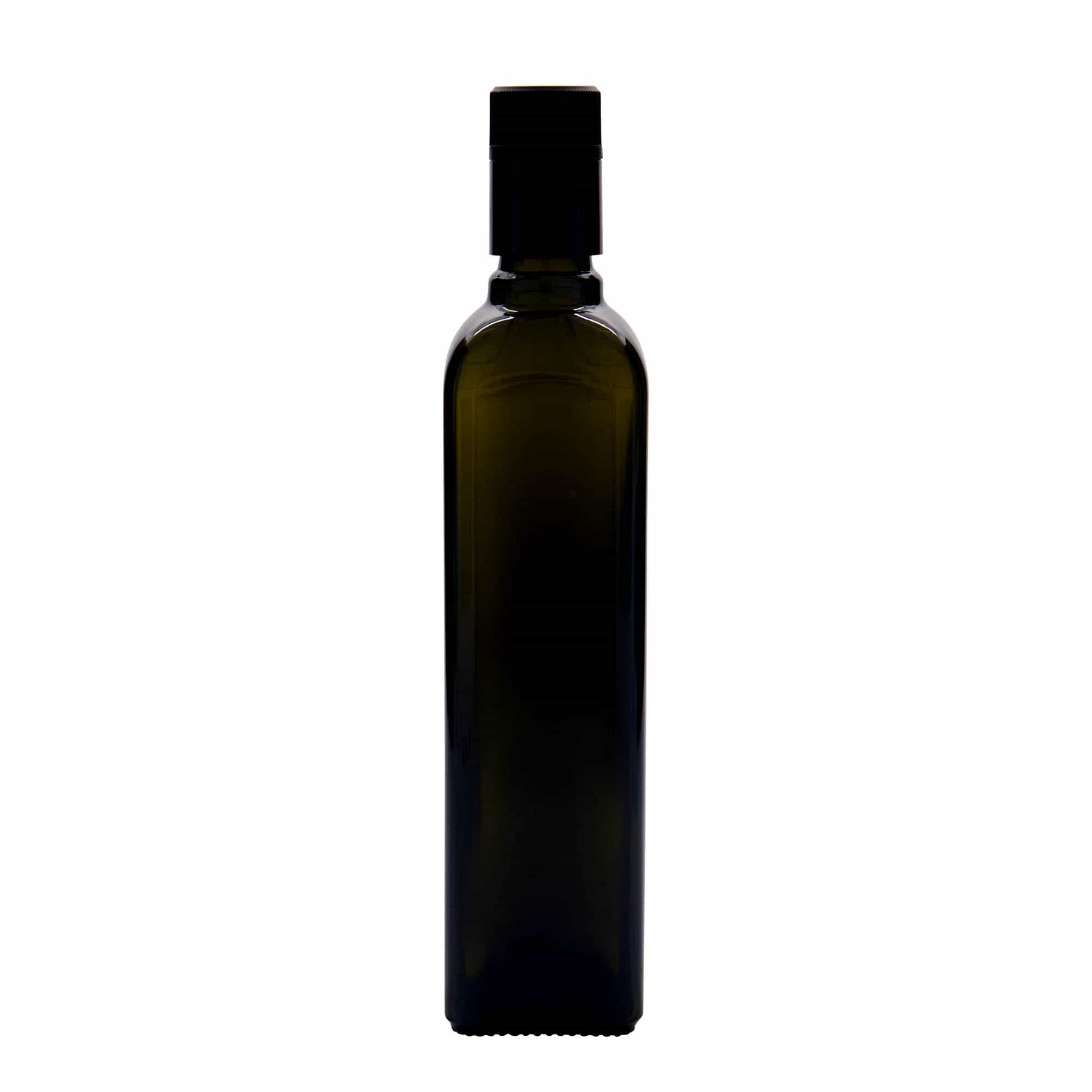 500 ml steklenica za kis/olje »Qudra«, steklo, kvadratna, antično zelena, ustje: DOP