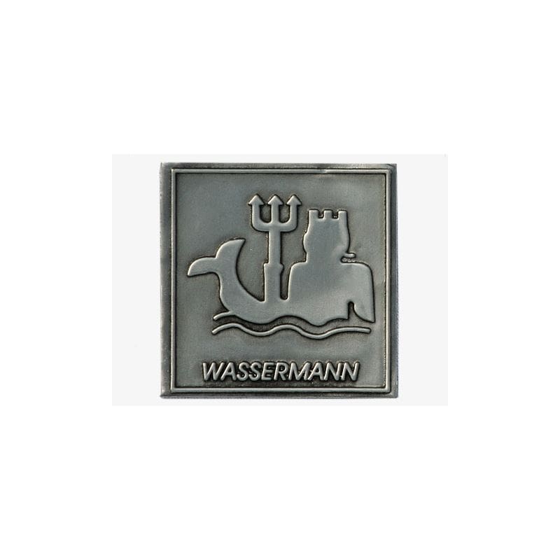 Kositer nalepka 'Wassermann', kvadratna, kovina, srebrna