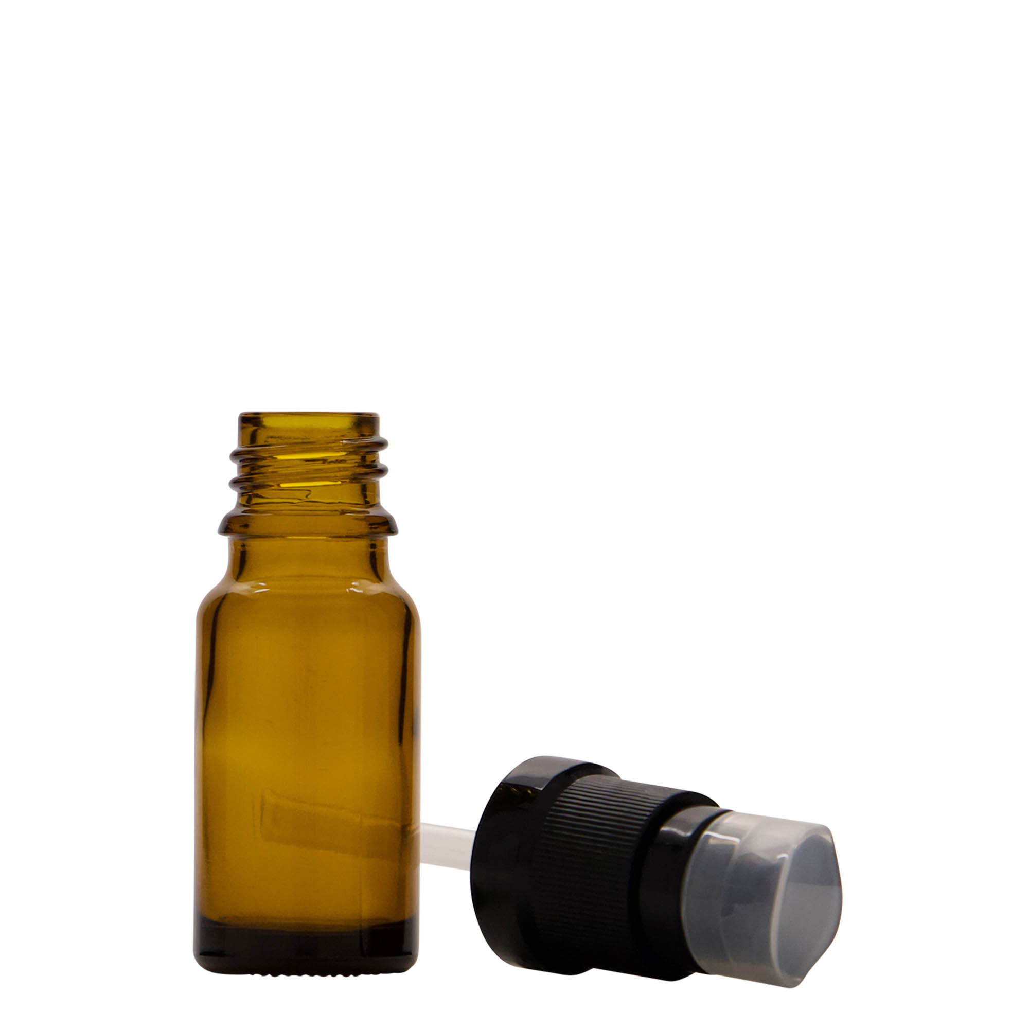 10 ml medicinska steklenička z dozirno črpalko za losjon, steklo, rjava, odprtina: DIN 18