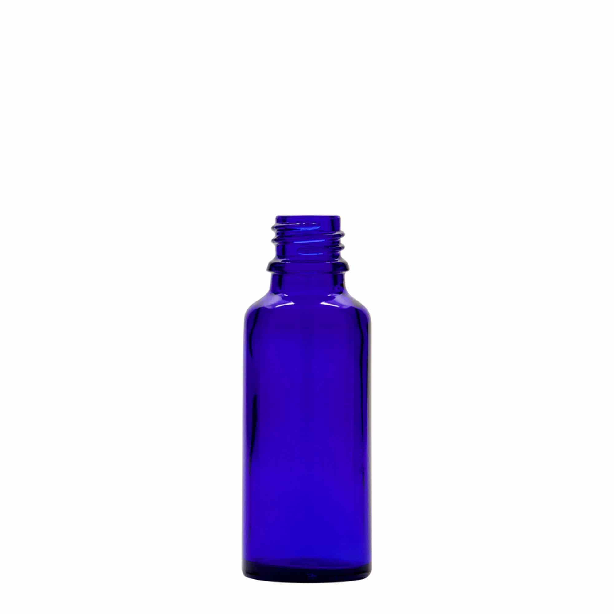 30 ml steklenica s pipeto za zdravila, steklo, kraljevo modra-rdeča, ustje: DIN 18