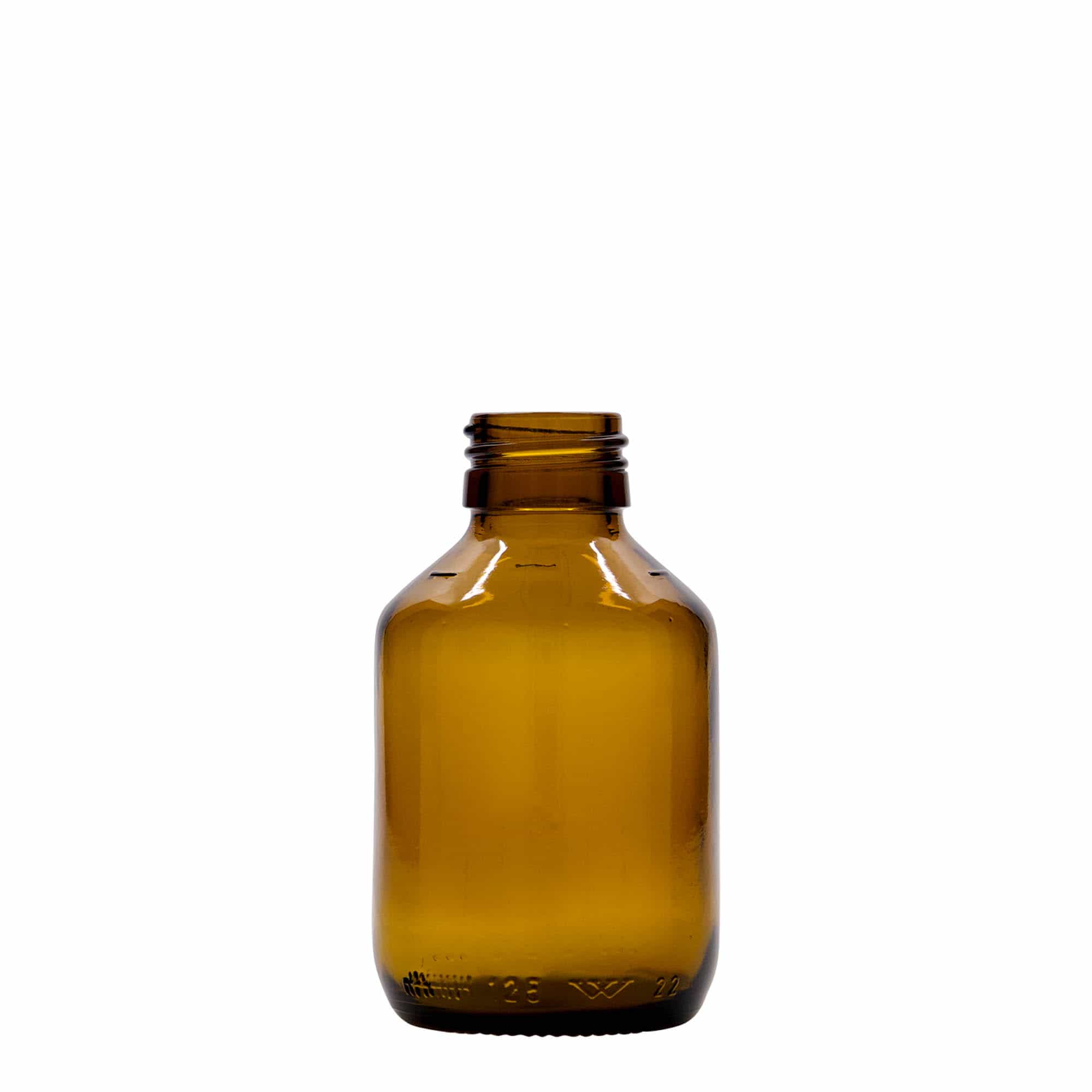 125 ml medicinska steklenička, rjava, steklo, odprtina: PP 28