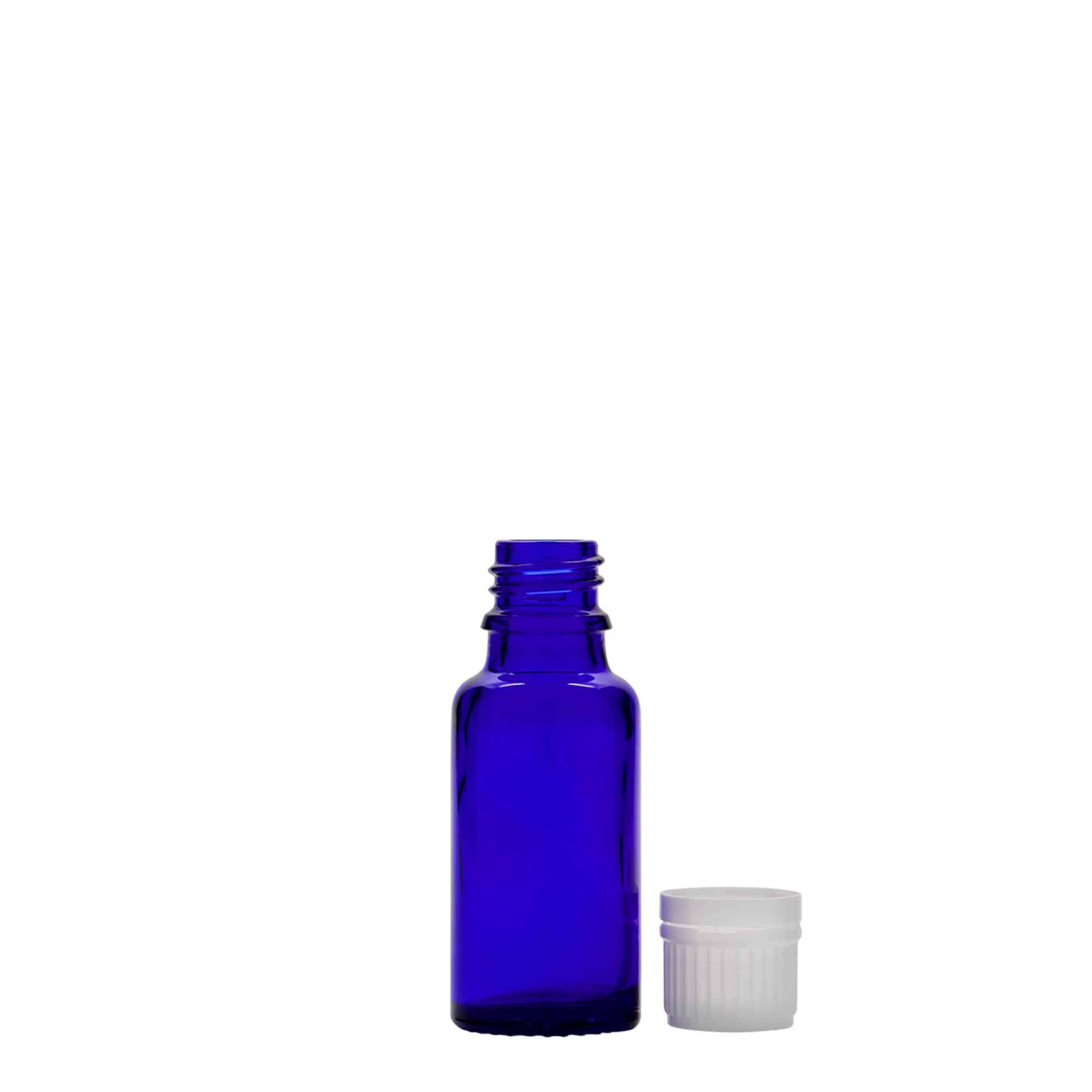 20 ml steklenica za zdravila, steklo, kraljevsko modra, ustje: DIN 18