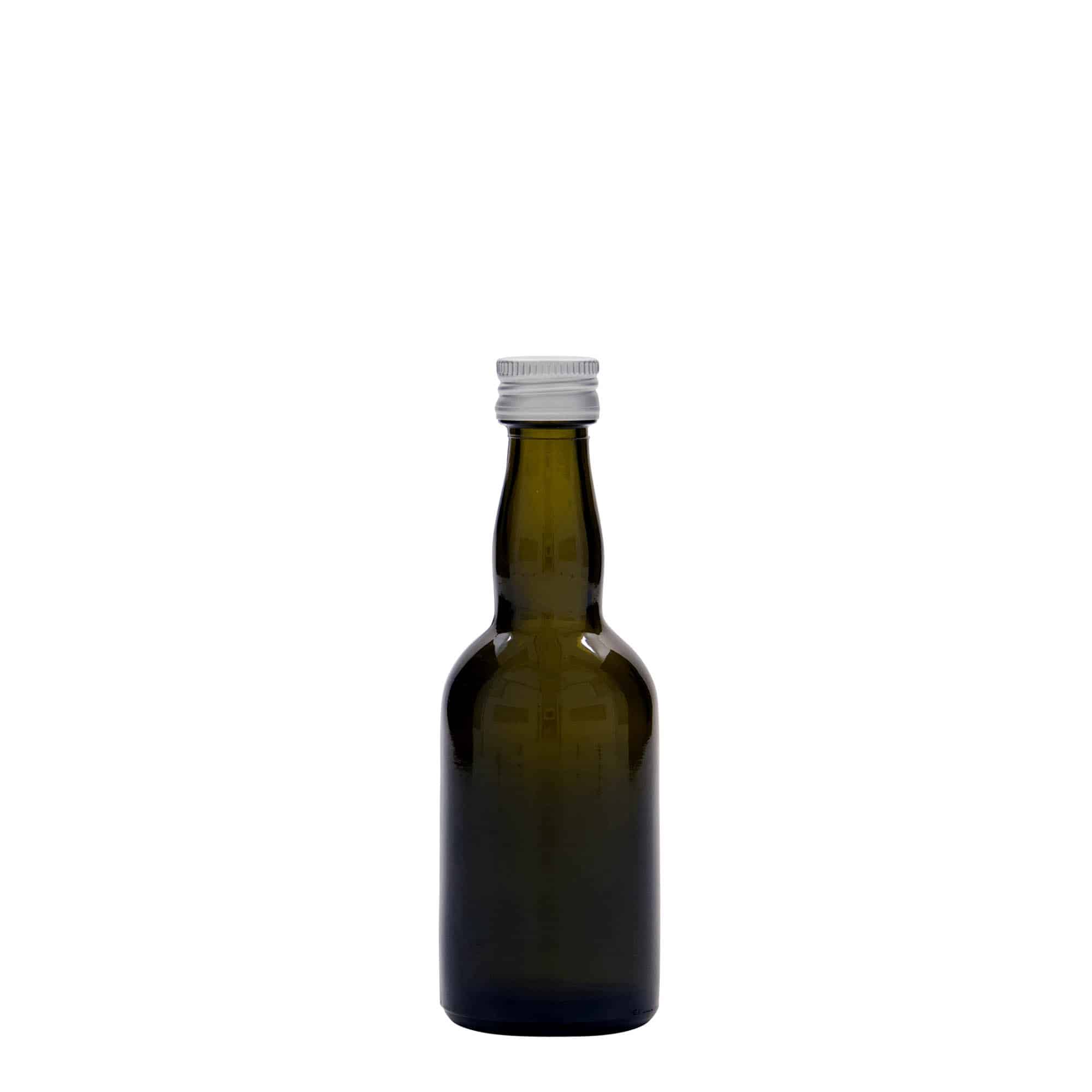50 ml steklena steklenica »Proba«, antično zelena, ustje: PP 18