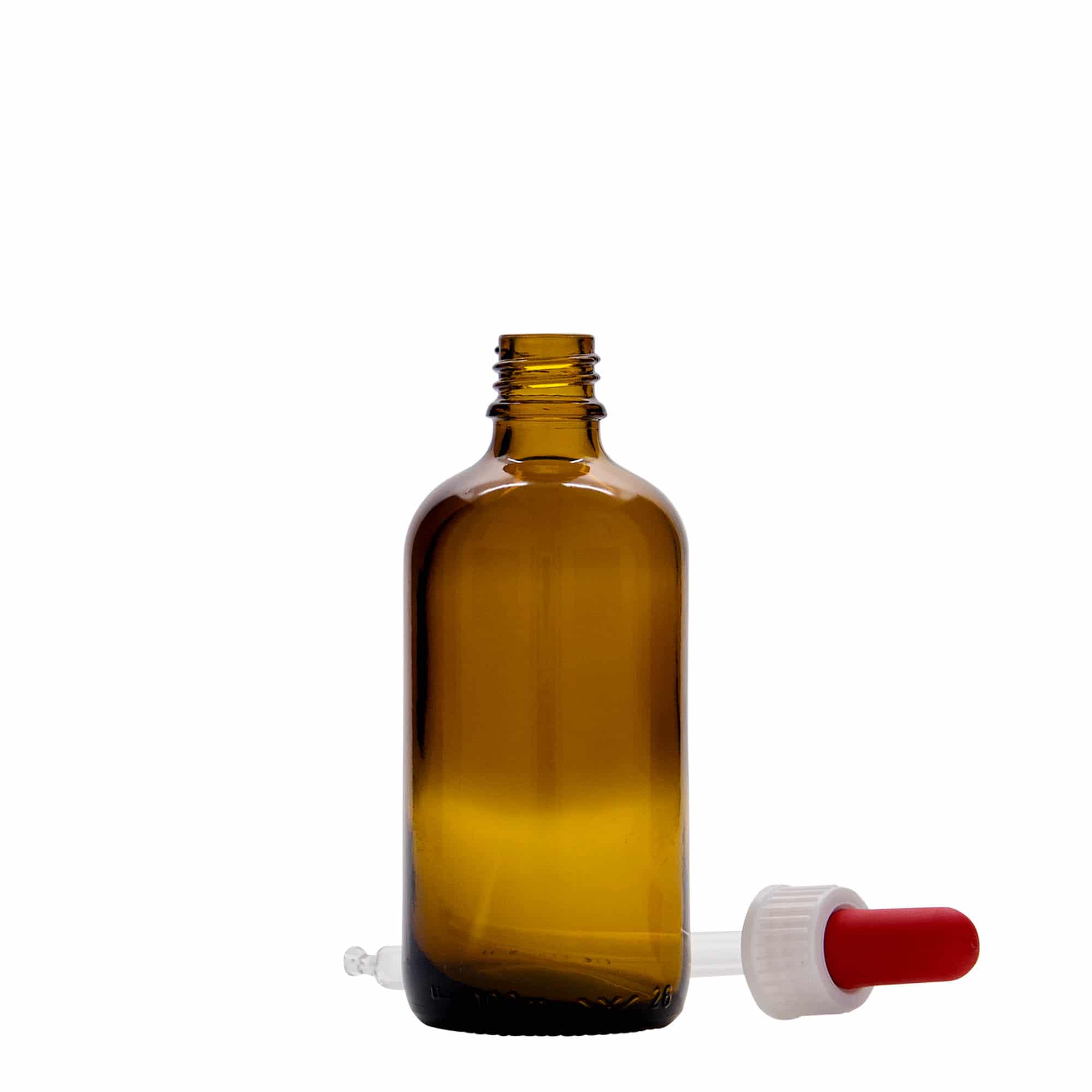 100 ml steklenica s pipeto za zdravila, steklo, rjavo-rdeča, ustje: DIN 18