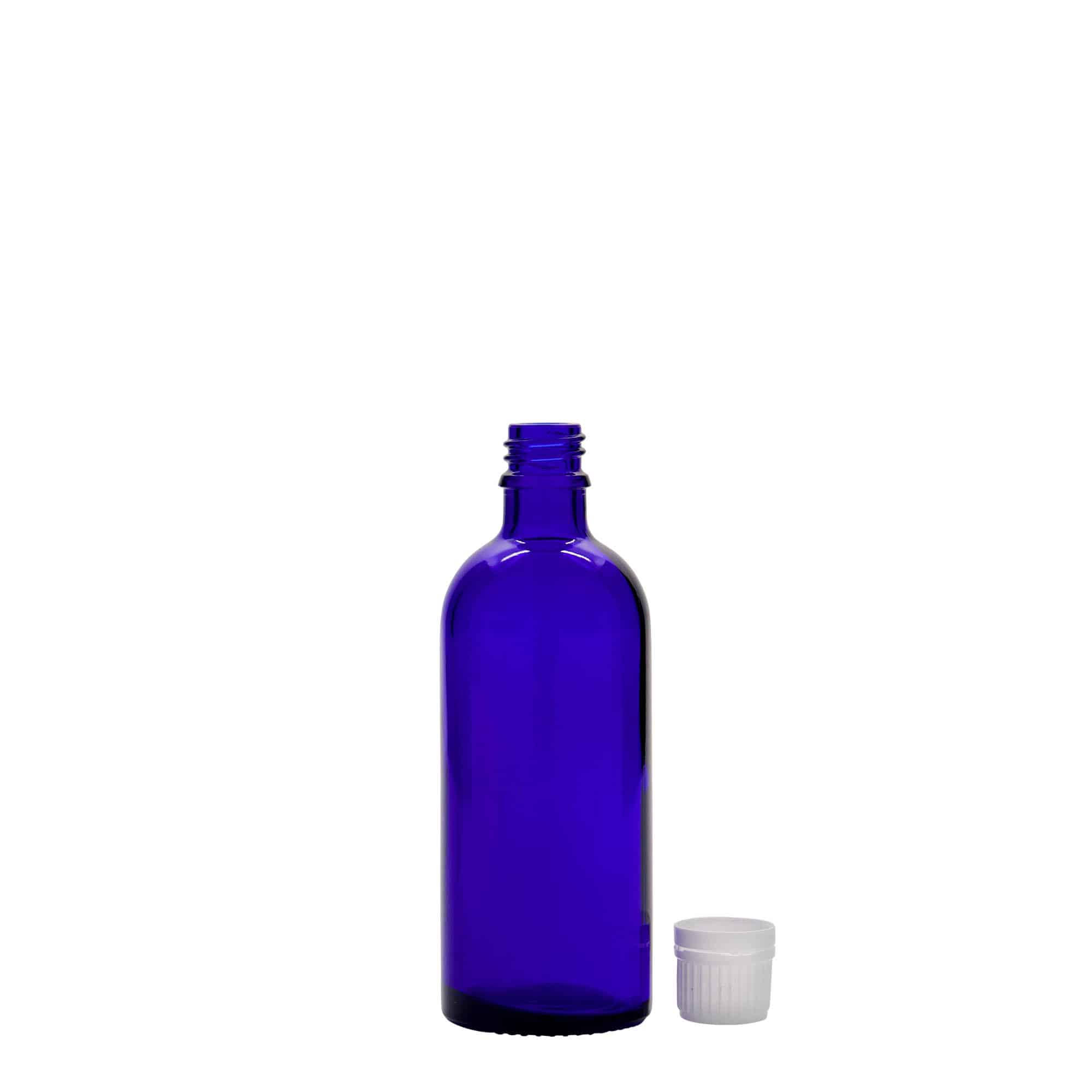 100 ml steklenica za zdravila, steklo, kraljevsko modra, ustje: DIN 18