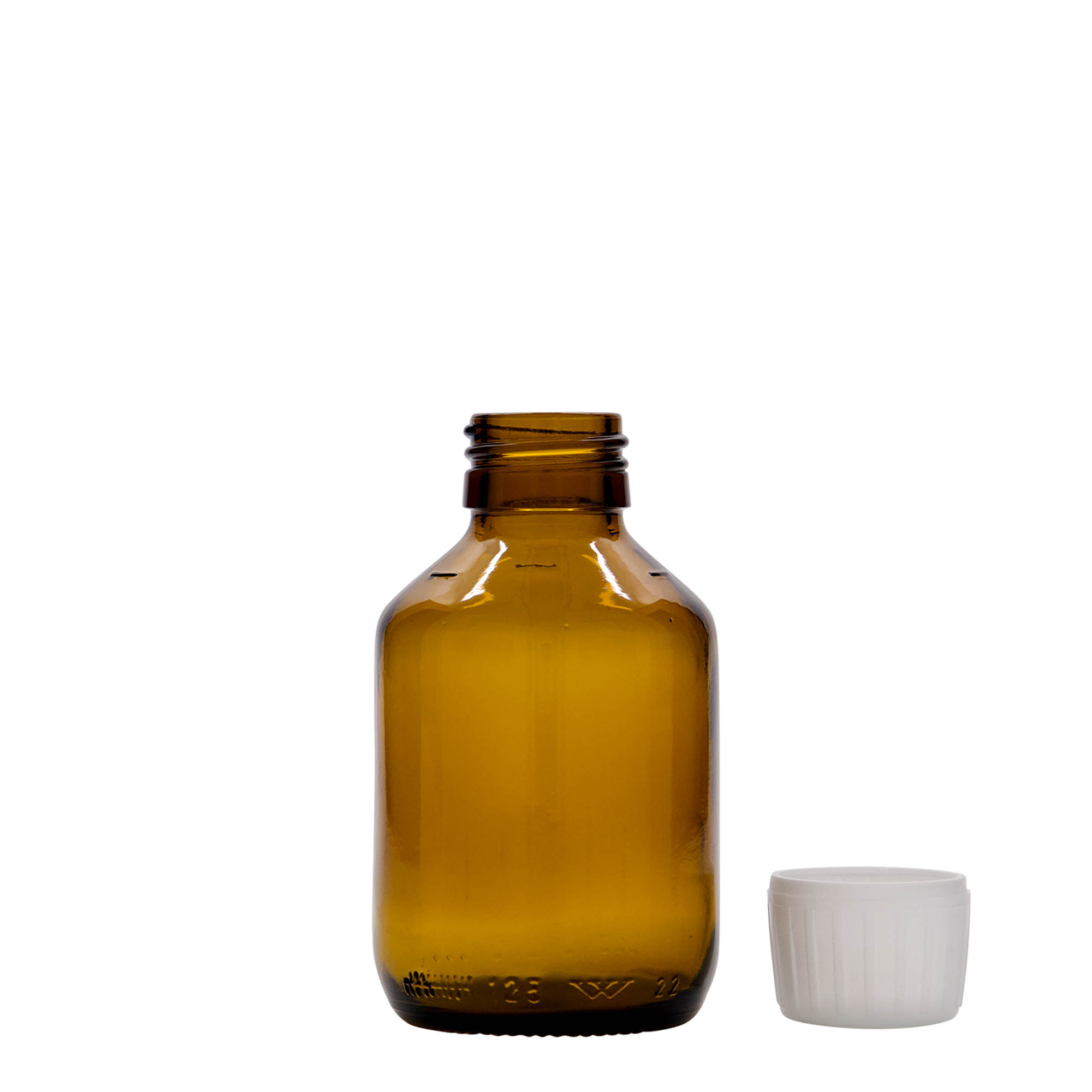 125 ml medicinska steklenička, rjava, steklo, odprtina: PP 28