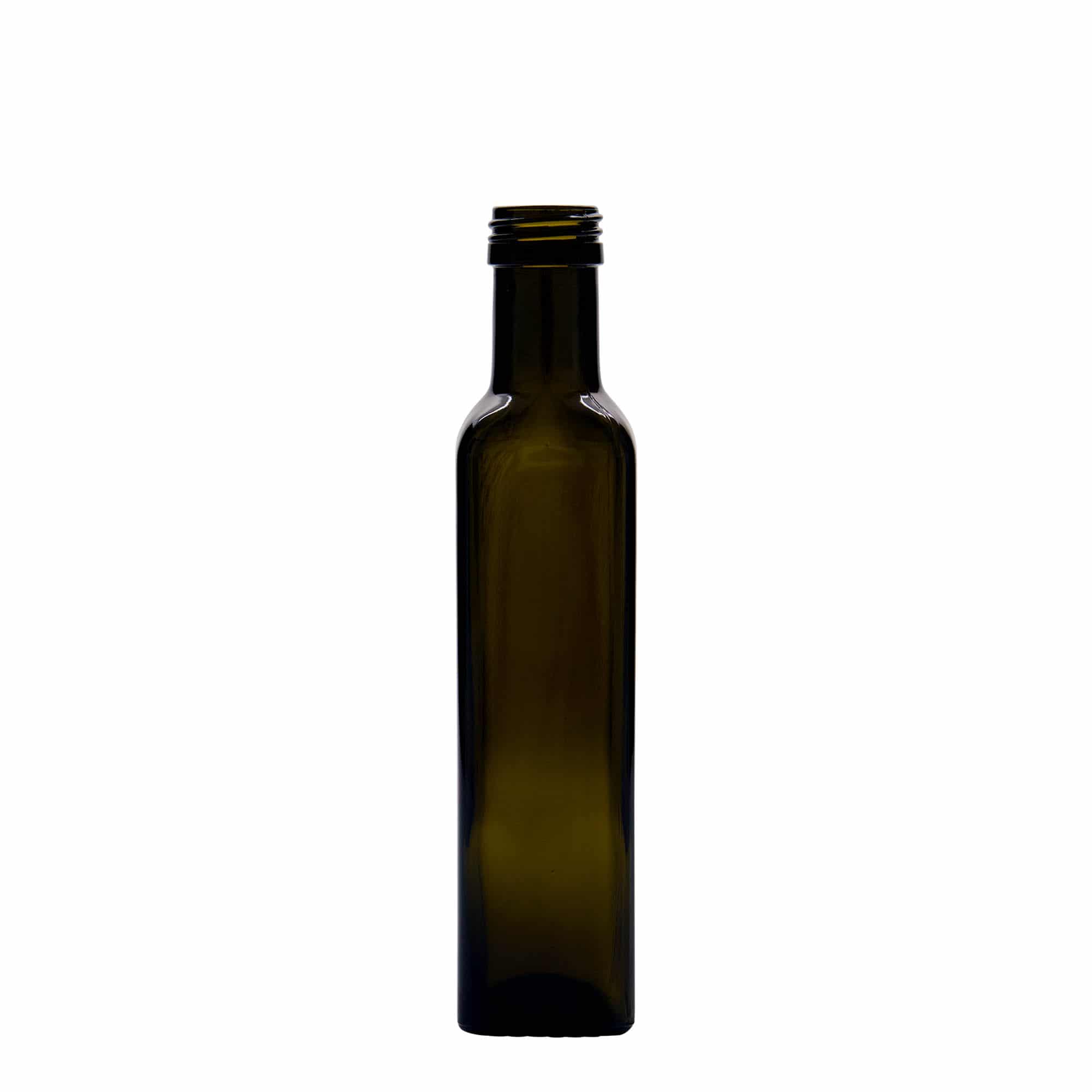 250 ml steklena steklenica »Marasca«, kvadratna, antično zelena, ustje: PP 31,5 250 ml steklena steklenica »Marasca«, kvadratna, antično zelena, ustje: PP 31,5