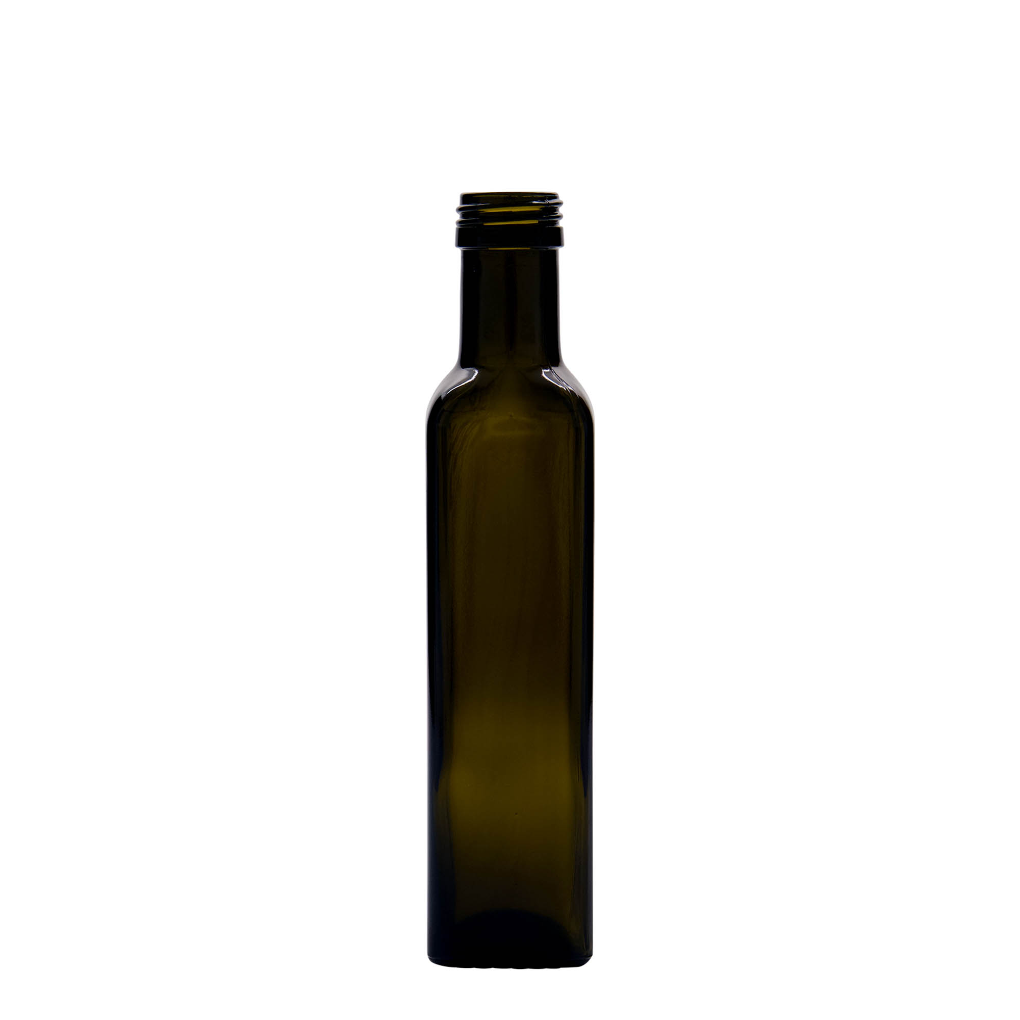 250 ml steklenica 'Marasca', kvadratna, starinsko zelena, odprtina: PP 31,5