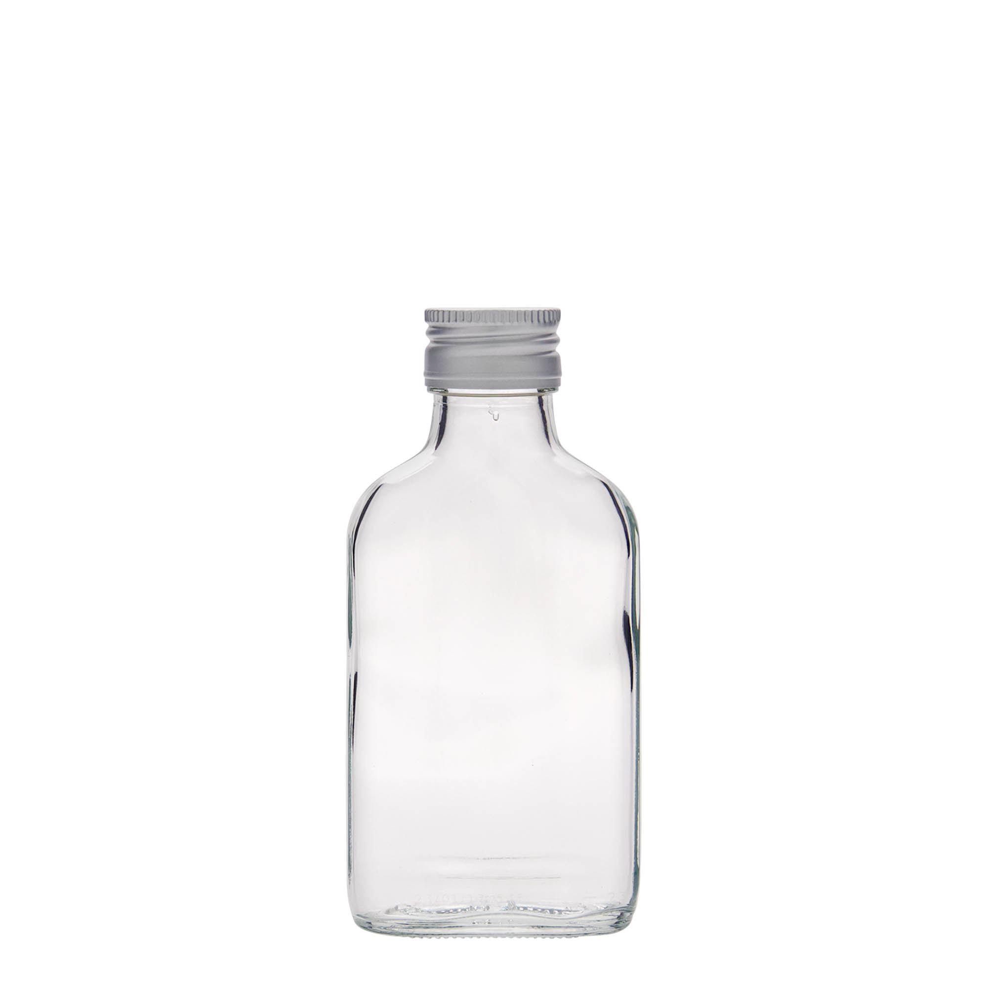 100 ml žepna steklenička, pravokotna, steklo, odprtina: PP 28 100 ml žepna steklenička, pravokotna, steklo, odprtina: PP 28