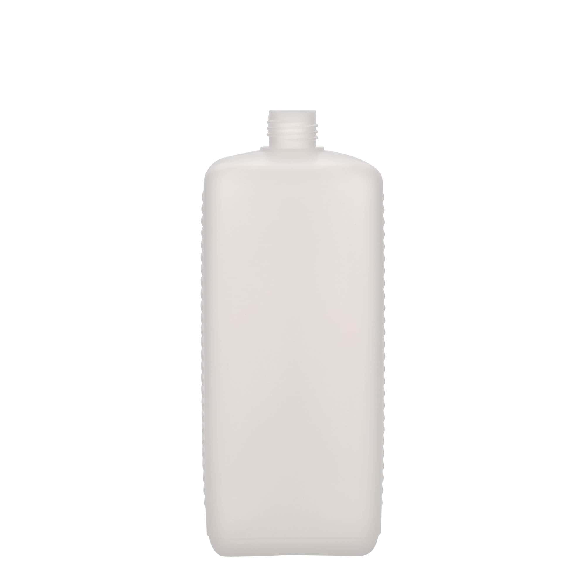 1.000 ml kanister steklenica, pravokotna, HDPE-plastika, naravna, odprtina: DIN 25 EPE
