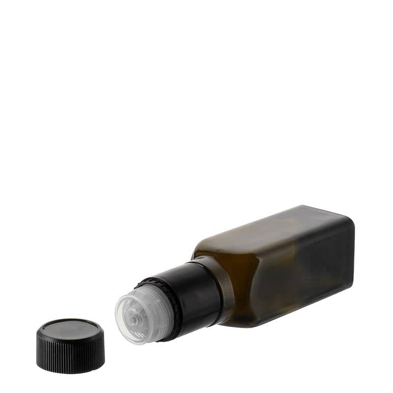100 ml steklenica za kis/olje »Qudra«, steklo, kvadratna, antično zelena, ustje: DOP