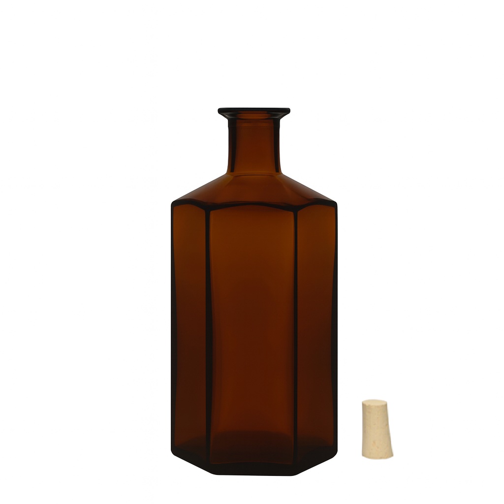 500 ml steklenica za lekarno 'Jimmy', šestkotna, rjava, odprtina: zamašek